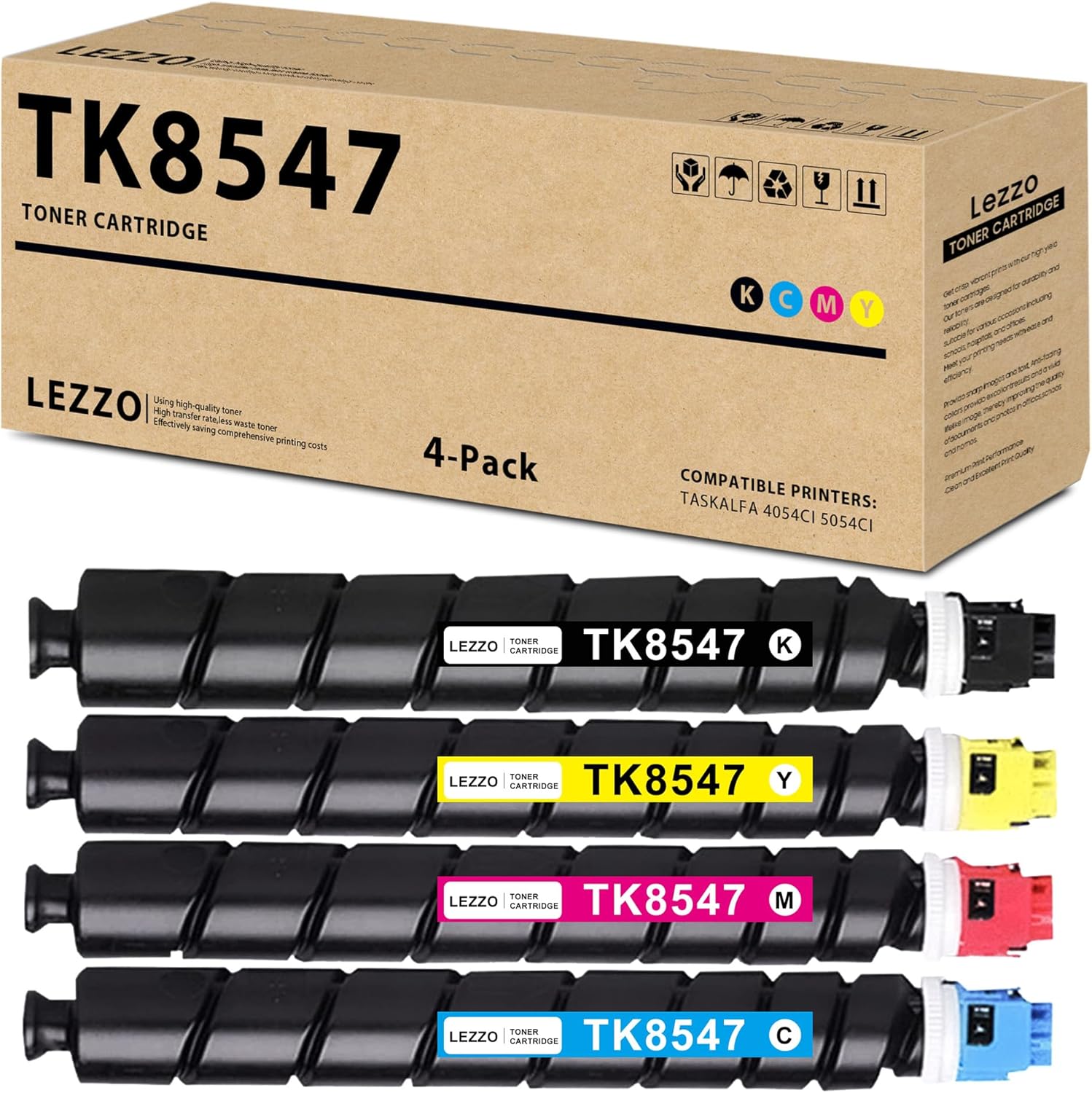 Lezzo TK-8547 Toner Cartridge 4-Pack TK-8547K TK-8547C TK-8547M TK-8547Y Toner Replacement for Kycoera TK8547 Toner Cartridge for TASKalfa 4054ci 5054ci Printer (Black Cyan Magenta Yellow)