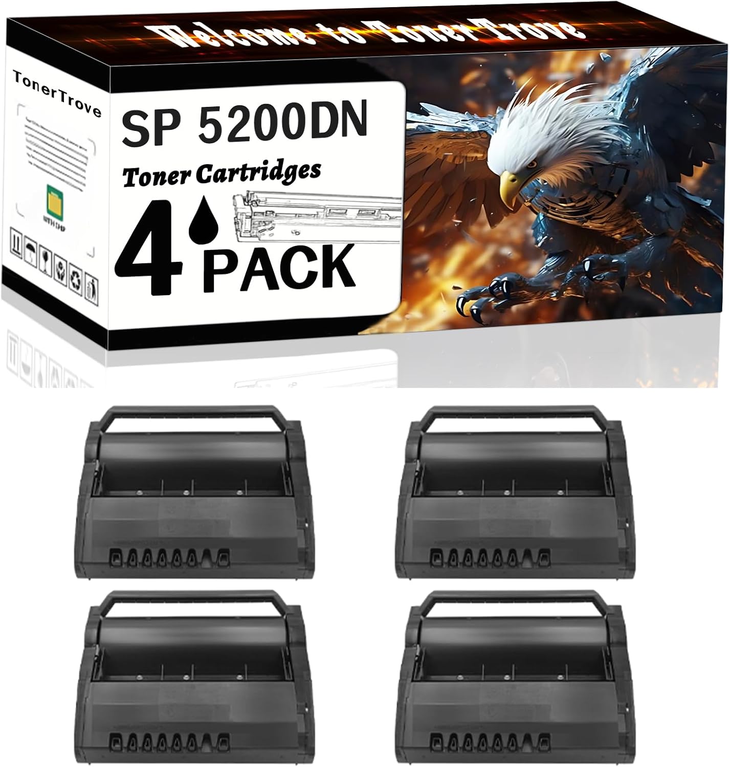 LECUU SP 5200DN Toner Cartridges Compatible for Ricoh Aficio SP 5200DN 5200S 5210DN 5210SF 5210SR Printers, Office Printing is Easy Clear Smooth (4 Pack Black)