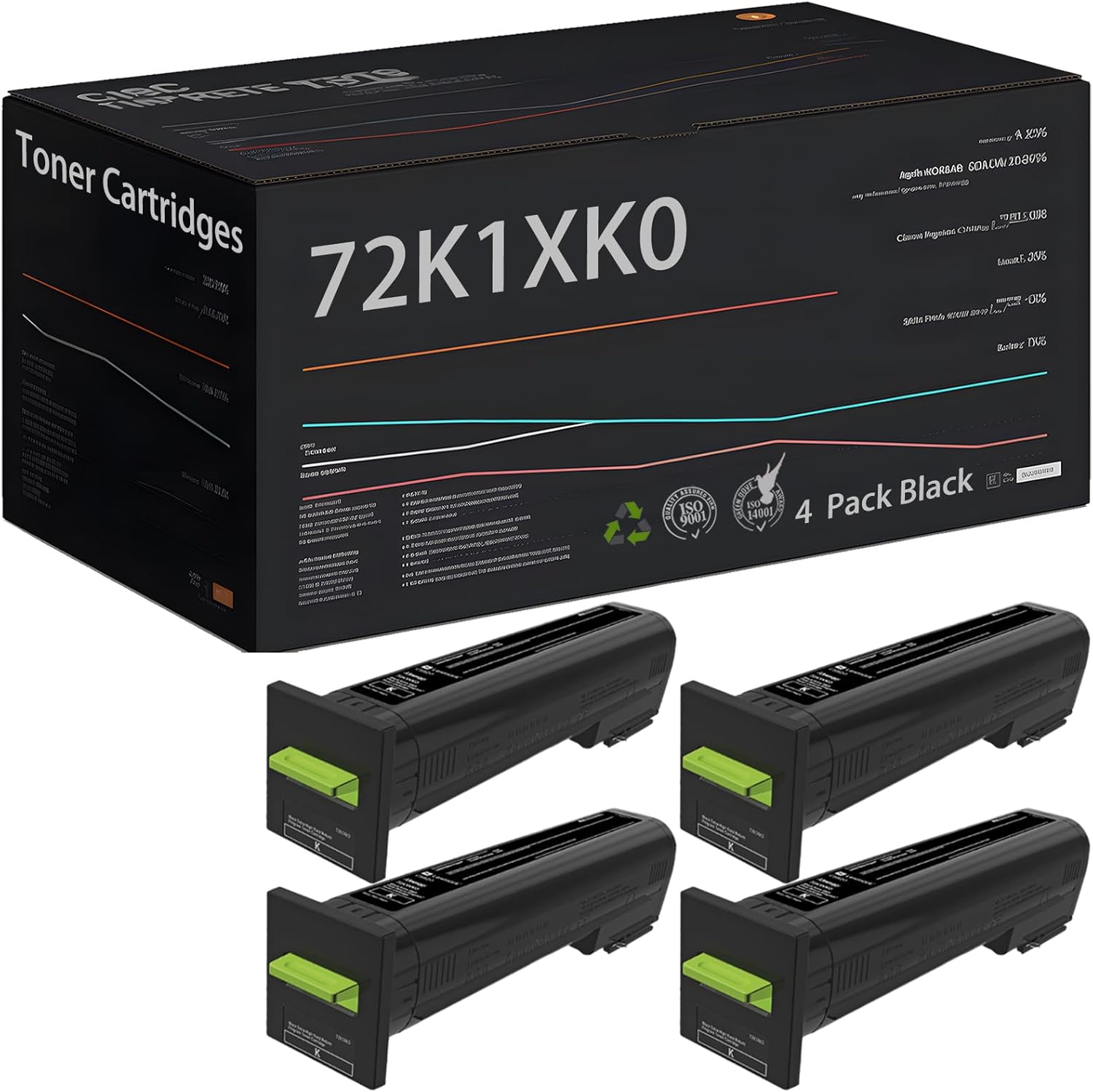 72K1XK0 Black Toner Cartridges Compatible with Lexmark CS820de CS820dte CS820dtfe CX820de CX820dtfe CX825de CX825dte CX825dtfe CX860de CX860dte CX860dtfe CS820de, 34000 Pages (4 Pack Black)