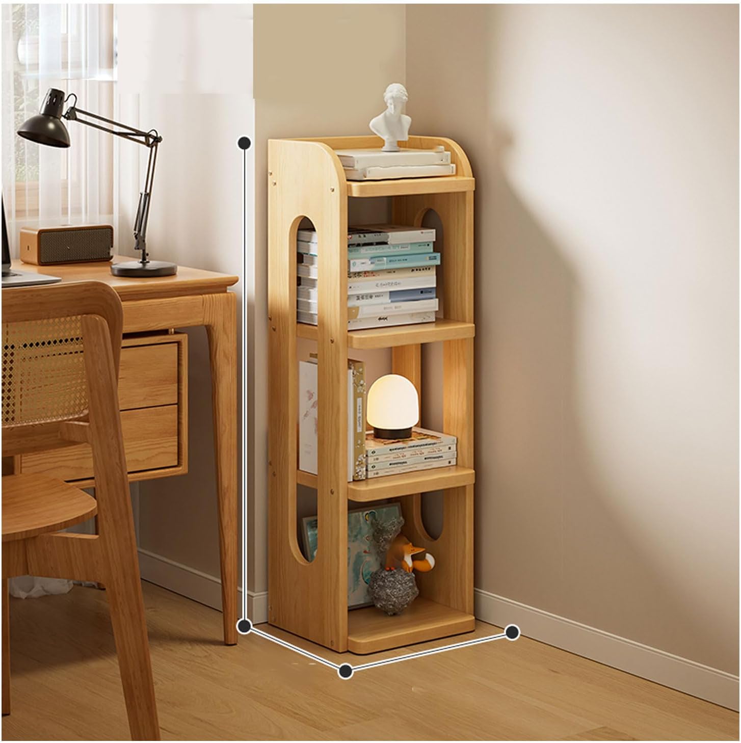 KXKJRYB 3 Tier Bookshelf Rotating Bookshelf Tower Curved Edge Floor Standing Corner Book Shelf Organizer Storage Rack Wooden Base-A