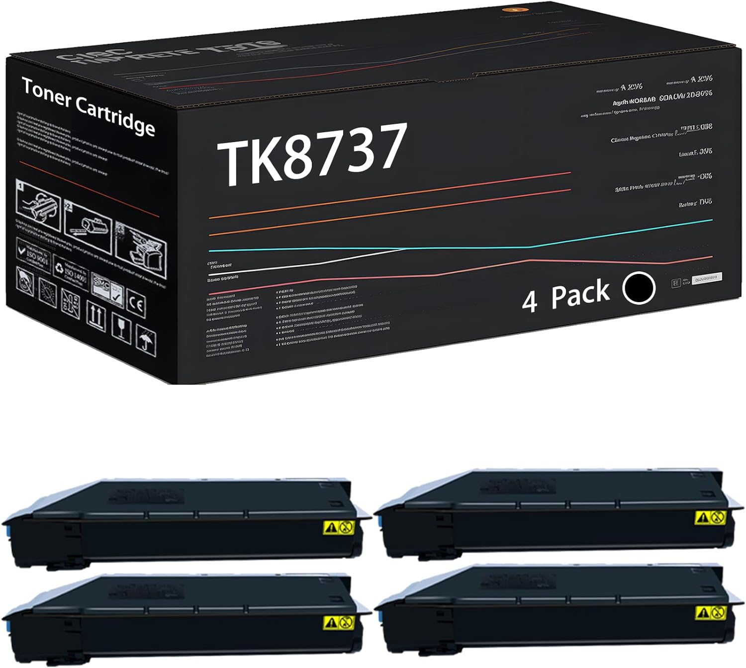 UVUMB Compatible with Kyocera TK8737 Toner Cartridge Work for Kyocera TASKalfa 7353ci 8052ci 8353ci CS7052ci Printers (4 Pack Black)