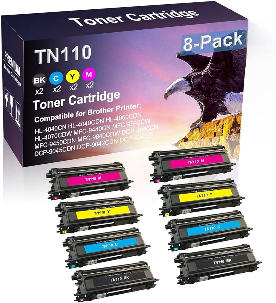 Credibility Store 8 Pack (BK+C+Y+M) Compatible Printer Toner Replacement for TN110 TN110BK TN110C TN110Y TN110M Printer Cartridge use for HL-4040CN HL-4040CDN HL-4050CDN HL-4070CDW Printer