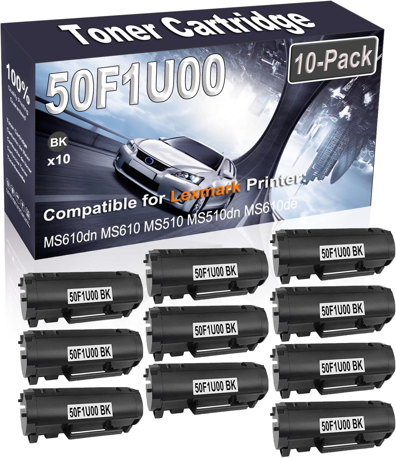 Kolasels 10-Pack (Black) Compatible MS610dn MS610 MS510 MS510dn MS610de Laser Printer Cartridge (High Capacity) Replacement for 501U 50F1U00 Printer Cartridge
