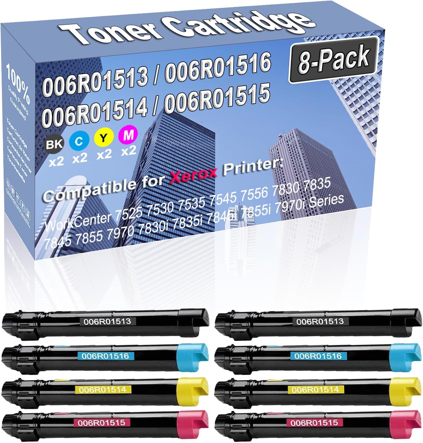 8-Pack (2BK/2C/2Y/2M) Compatible High Yield 006R01513 006R01516 006R01514 006R01515 Imaging Toner Cartridge Replacement for WorkCenter 7525 7530 7535 7545 7556 7830 7835 7845 7855 7970 Printer