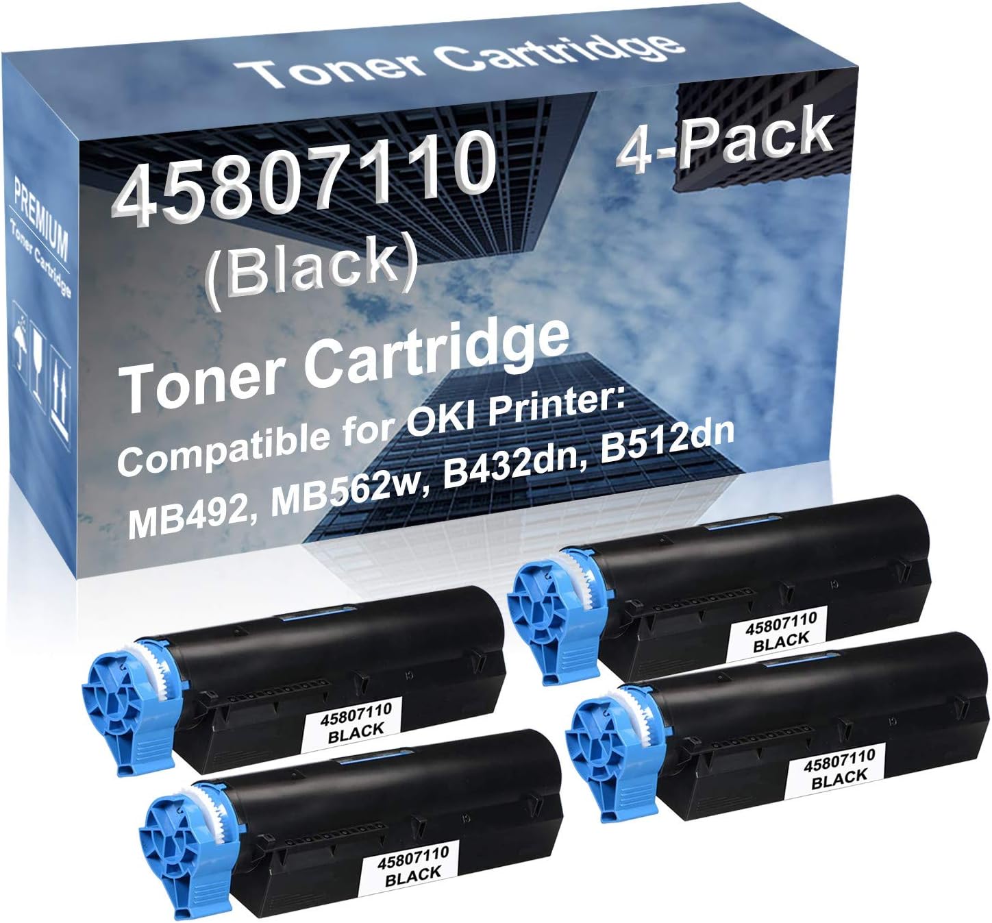 4-Pack Compatible High Yield MB492, MB562w, B432dn, B512dn Laser Printer Toner Cartridge Replacement for 45807110 Printer Cartridge (Black)