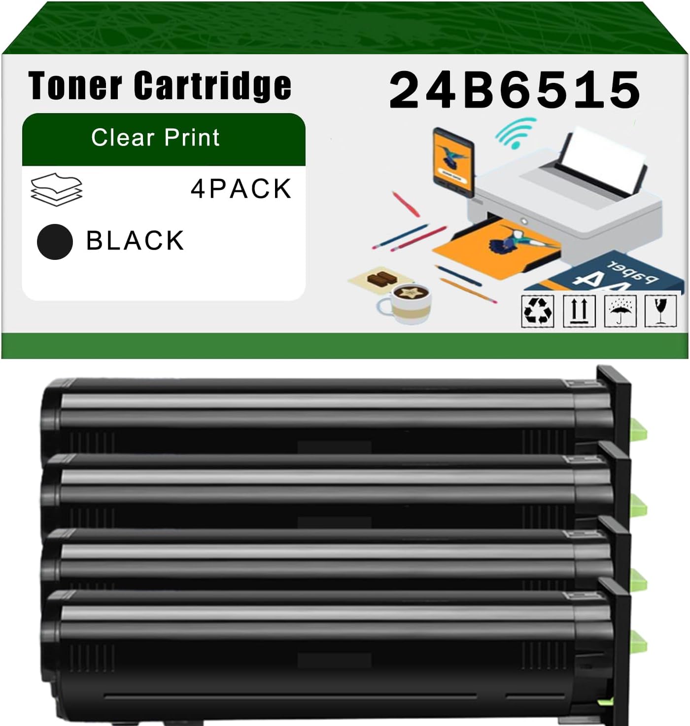 Compatible for Lexmark 24B6515 24B6512 24B6513 24B6514 Toner Cartridge XC8160 XC8160de XC8160dte Printers, High Yield 60000 Pages Bright Clear Colors (4 Pack Black)