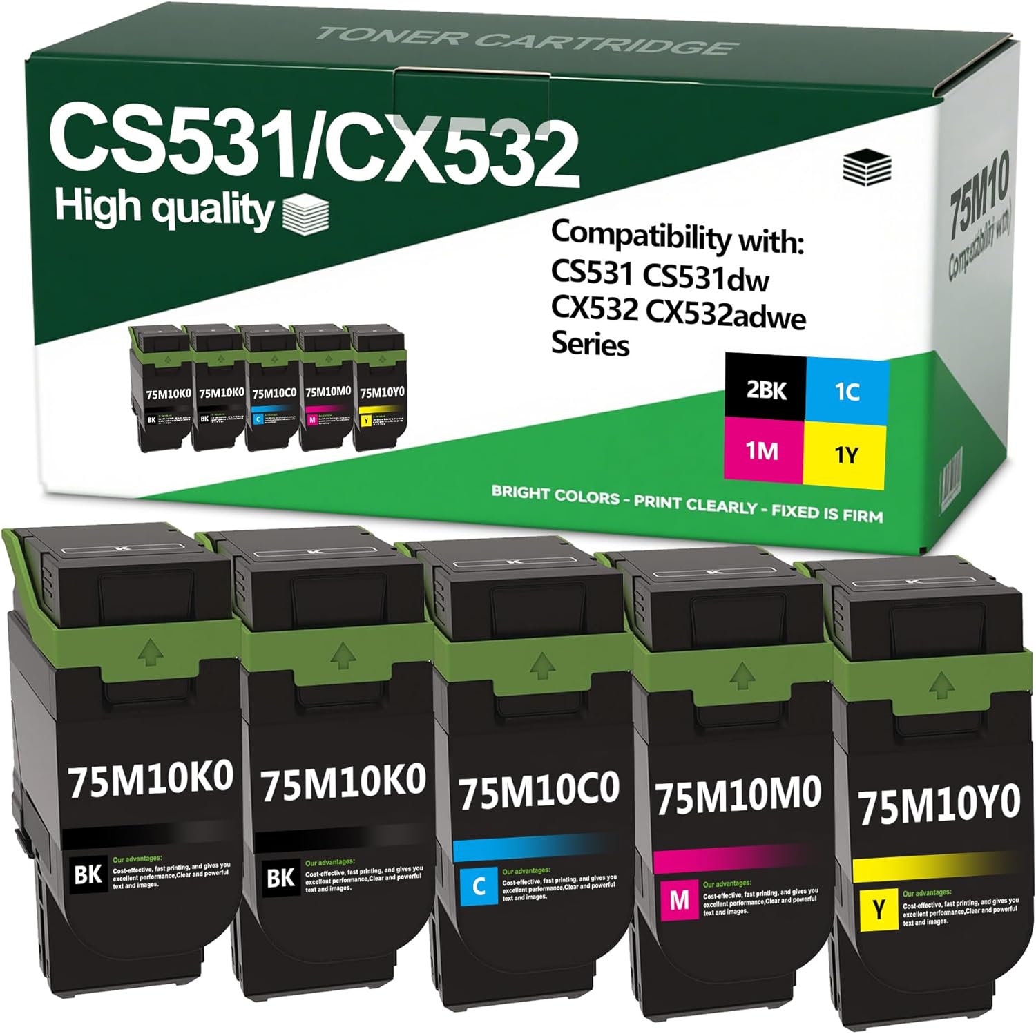 VIGUSI 75M10K0 75M10C0 75M10Y0 75M10M0 Toner Cartridge Replacement for Lexmark CS531 Toner Cartridge Works with CS531dw CS632dwe CX532adwe CX635adwe Printer(5Pack,2BK/C/M/Y)