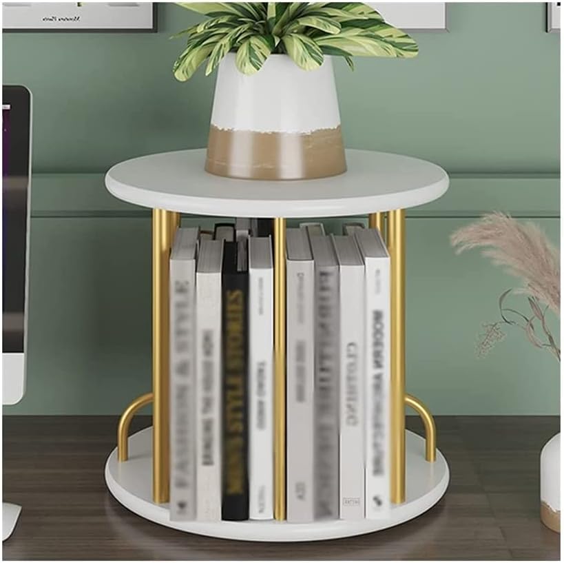LSHAOBO Bookshelf Desktop Round Bookshelf Storage Display Cabinet, Bookcase, Multi-Function Shelf for Home Office(Color:White)