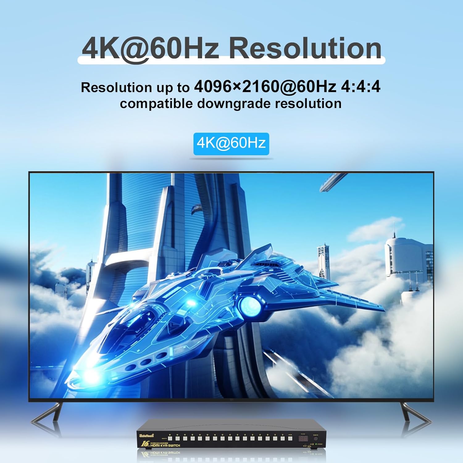 JideTech 16x1 HDMI USB KVM Switch 4K@60Hz with USB 3.0 Hub, Hotkey Switching, HDCP2.1 & Intelligent EDID — Multi System USB Peripheral Sharing for Office/Studio/IT Rack