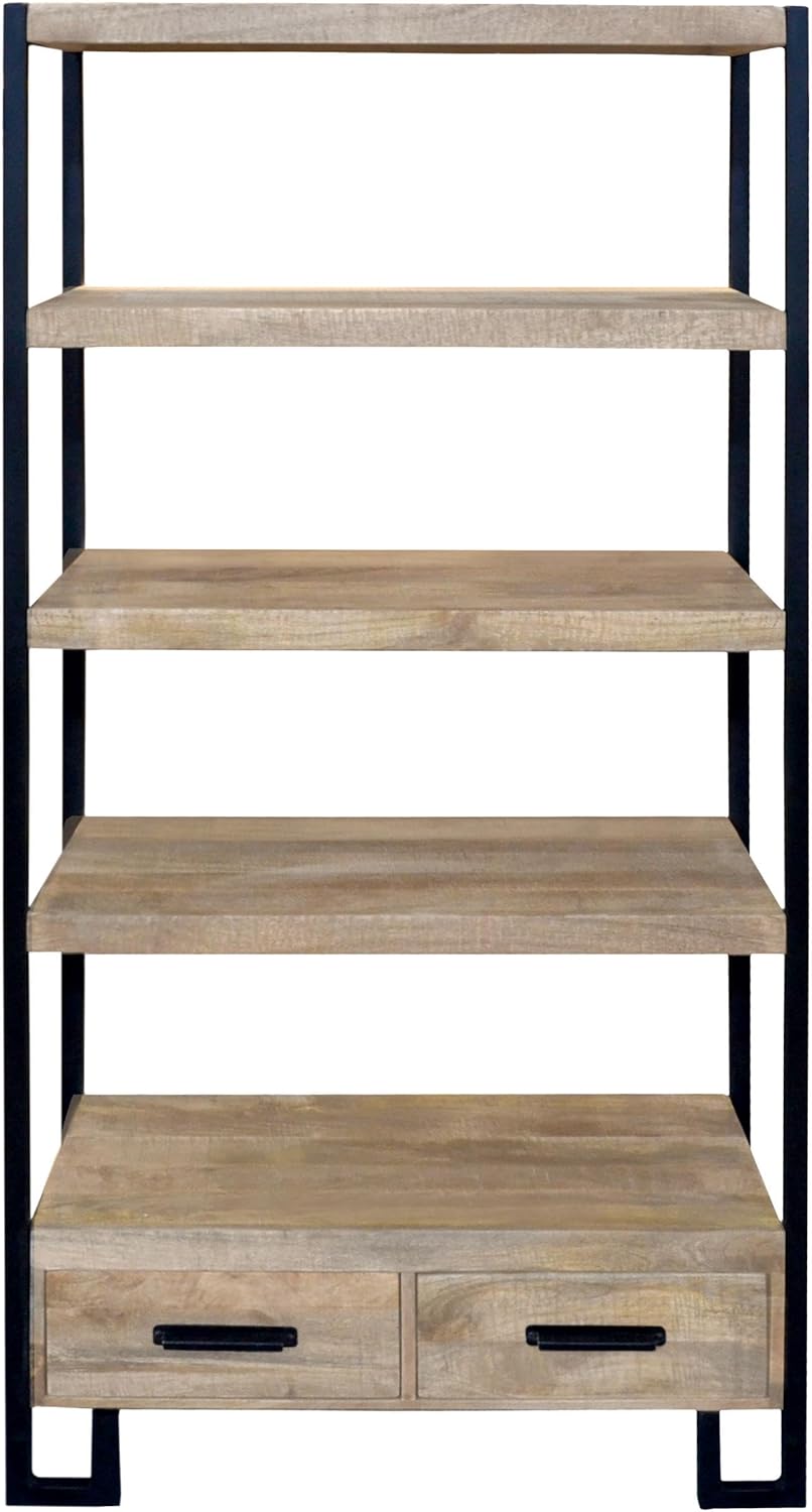 Moti Anaheim Katy 2-Drawer Bookcase in Modern Brown Finish on Solid Wood