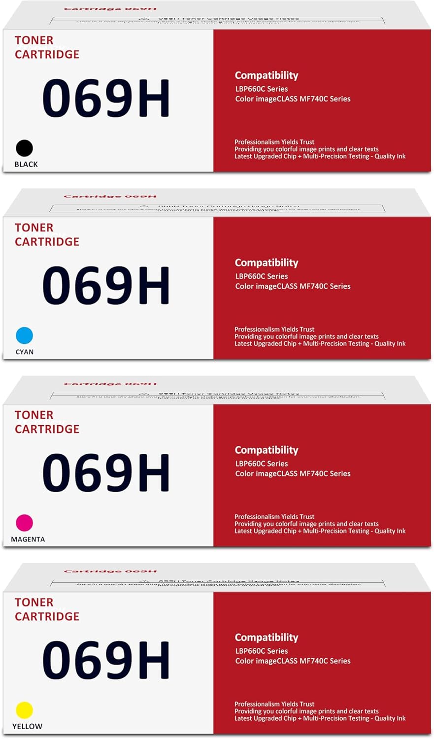 069 H 4-Pack Toner Cartridges High Capacity - Black, Cyan, Magenta, Yellow Toner Replacement for Canon 069 Toner Cartridges Compatible with MF753Cdw, MF751Cdw, LBP674Cdw Printer