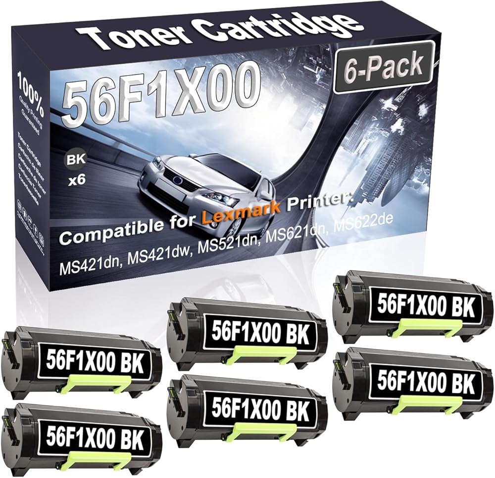Kolasels 6-Pack (Black) Compatible MS421dn MS421dw MS521dn MS621dn MS622de MX421ade Laser Printer Cartridge (High Capacity) Replacement for 56F1X00 Printer Cartridge