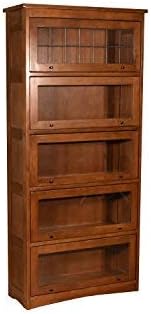 Crafters and Weavers Mission Craftsman Quarter Sawn Oak 5 Stack Leaded Glass Barrister Bookcase