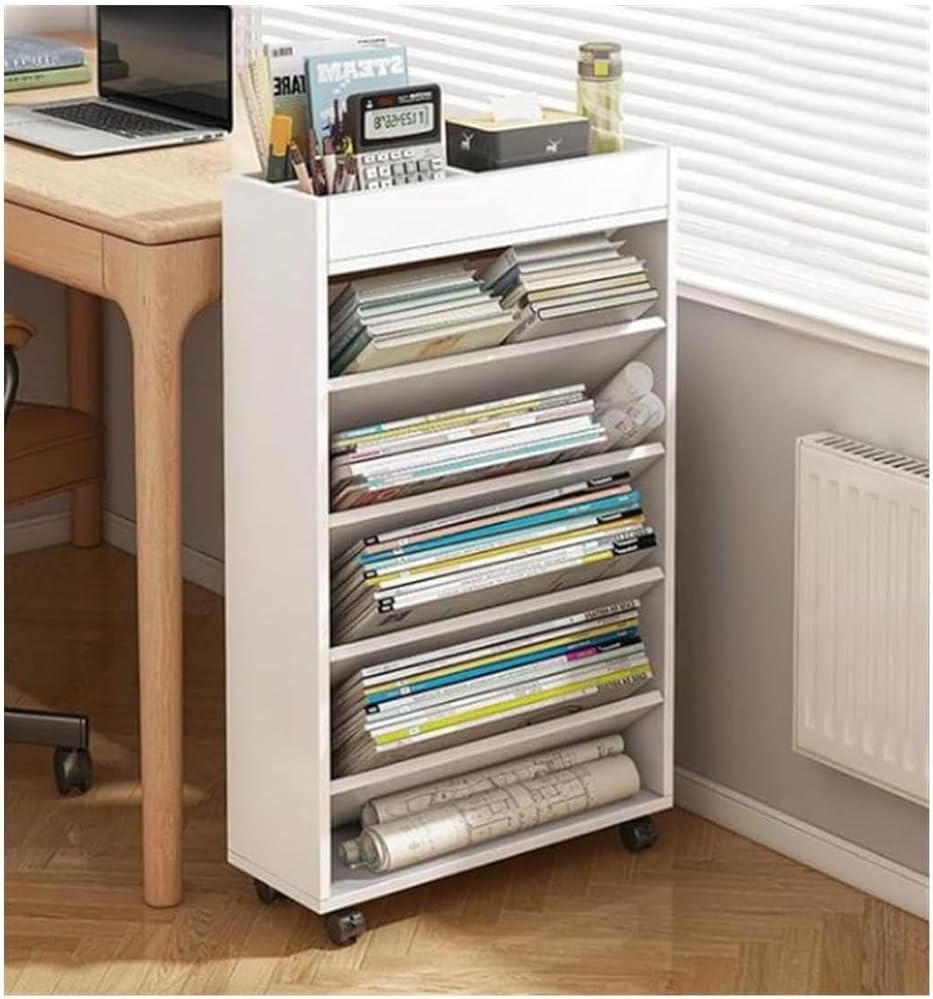 BKEKM Bookcase Wood Removable Bookshelves with Wheels Display Rack Floor Standing Book Shelf for Home Office Standing Bookcase