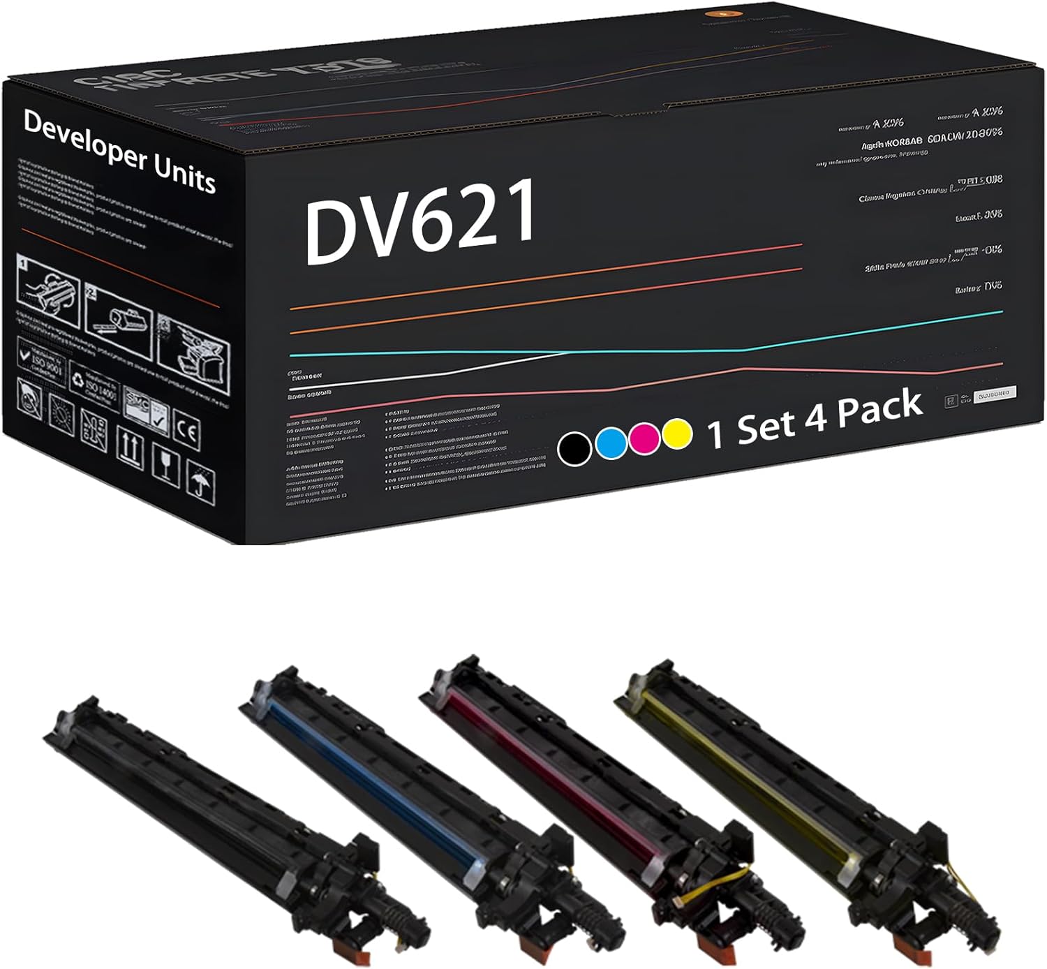 Compatible with Konica Minolta DV621 DV-621 Developer Units Work for Konica Minolta bizhub C650i C651i C750i Printers, with Chip, High Yield 600000 Pages, High-Definition Printing (4-Pack BK/C/M/Y)