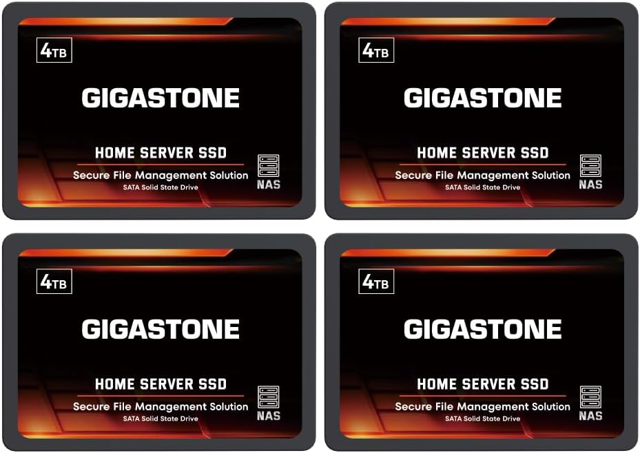 Gigastone Home Server SSD 4TB NAS SSD Drive Cache (4-Pack) 24/7 Durable High Endurance Personal Cloud Data Sync Network Attached Storage RAID 3D NAND 2.5