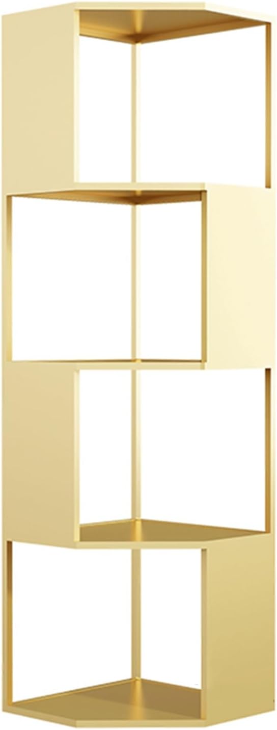 ZFUCMAYL Corner Bookshelf,L-Shaped Storage Shelf Display Rack,Freestanding Corner Bookcase with Baffles for Small Space Living Room Office Study Room(Gold,4-Tier)