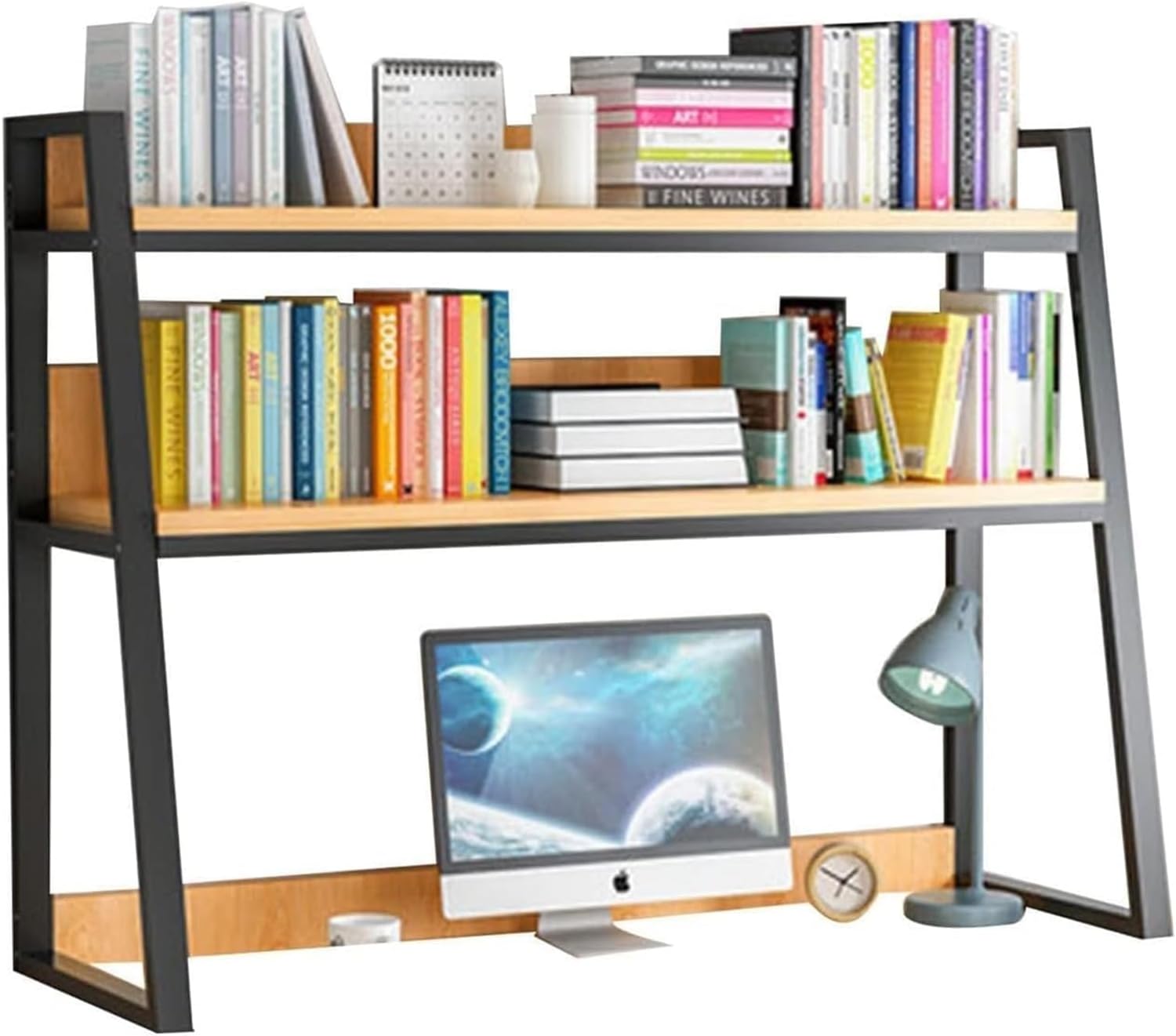 TiStm Bookshelf Desktop Bookshelf Ladder Bookcase - 2 Tier Adjustable Display Shelf, Multipurpose Countertop Hutch Bookshelf, Wood Countertop Decor (Color : Dolphin Waves, Size : 115 * 32 * 90cm)