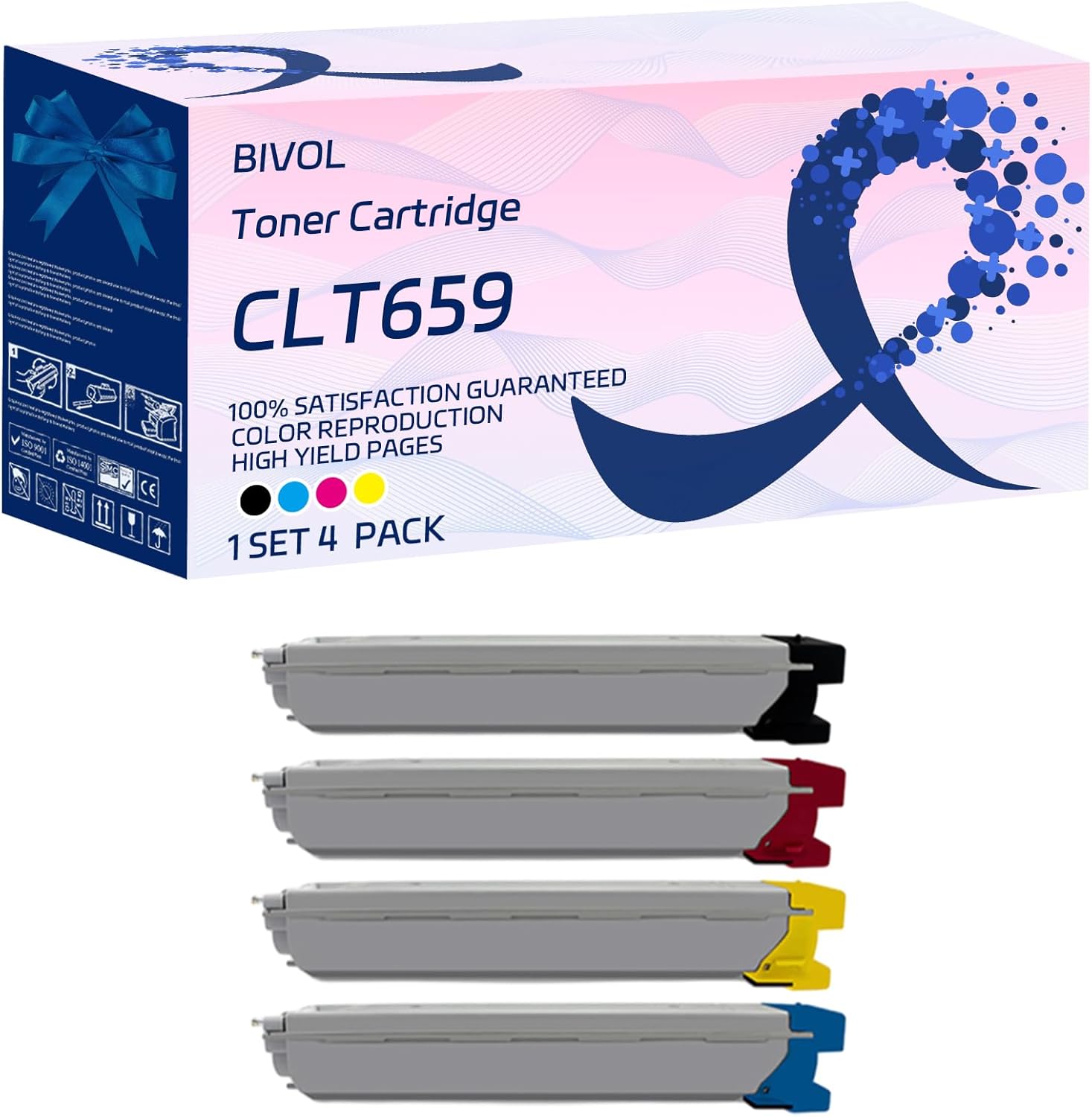CLT659 Toner Cartridge Compatible for Samsung CLX-8640ND CLX-8650ND Printers, with Chip, High Yield 20000 Pages, Vivid Colors (4-Pack BK/C/M/Y)