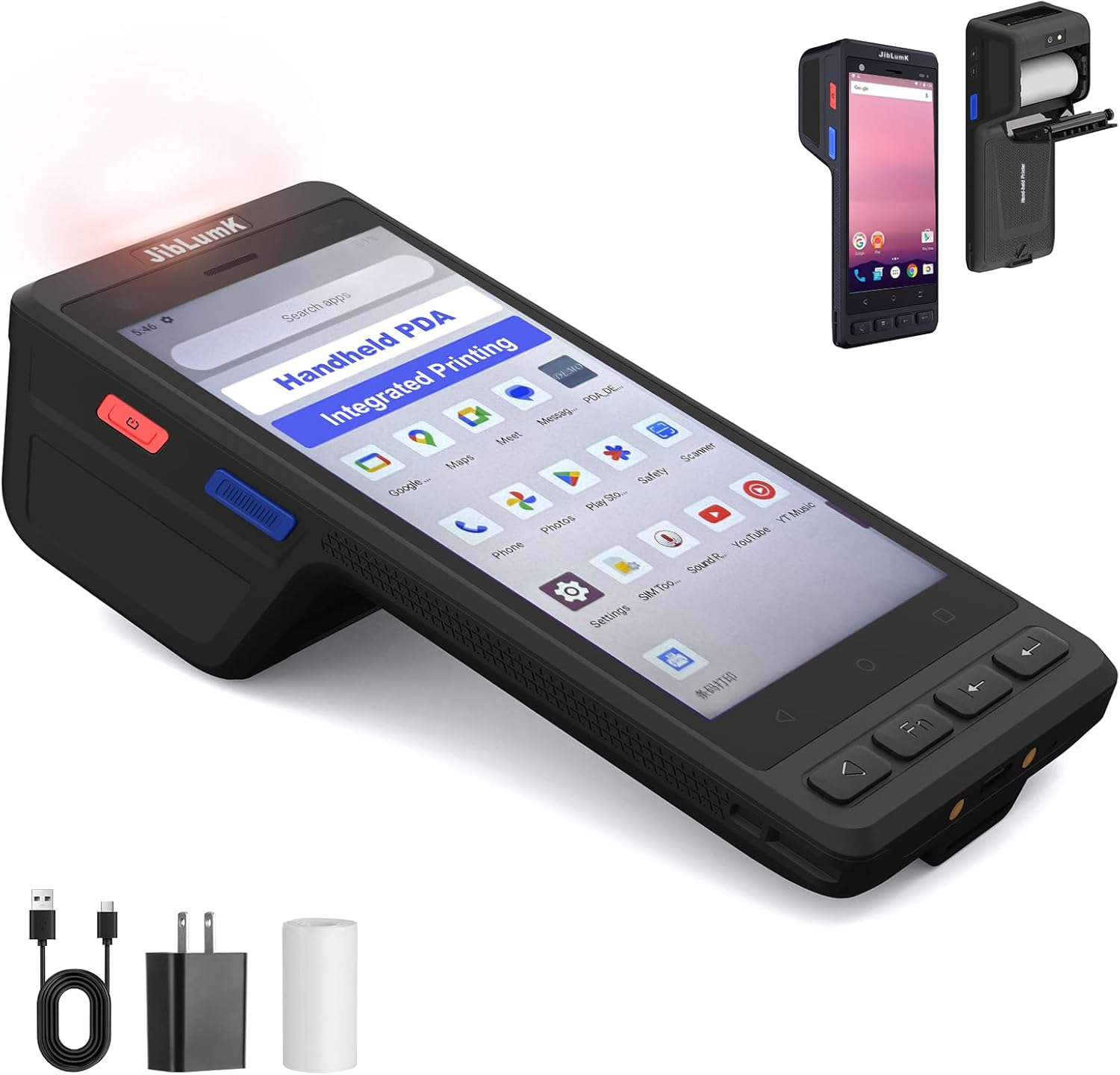 JibLumK Industrial Handheld PDA Terminal, Integrated Thermal Printer, Barcode Scanner.Rugged Android 14 PDA with Integrated Printer & 1D/2D Barcode Scanner,NFC, WiFi/4G for Retail,Warehouse