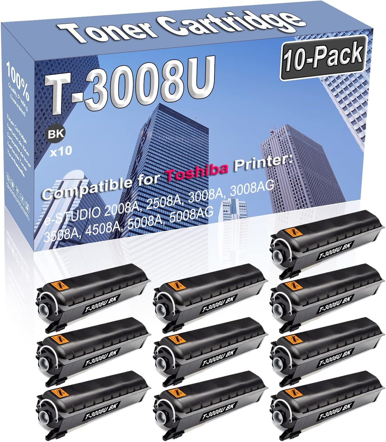 Credibility Store 10-Pack (Black) Compatible High Capacity T-3008U T3008U Toner Cartridge Used for Toshiba e-Studio 2008A 2508A 3008A 3008AG 3508A 4508A 5008A 5008AG Printer