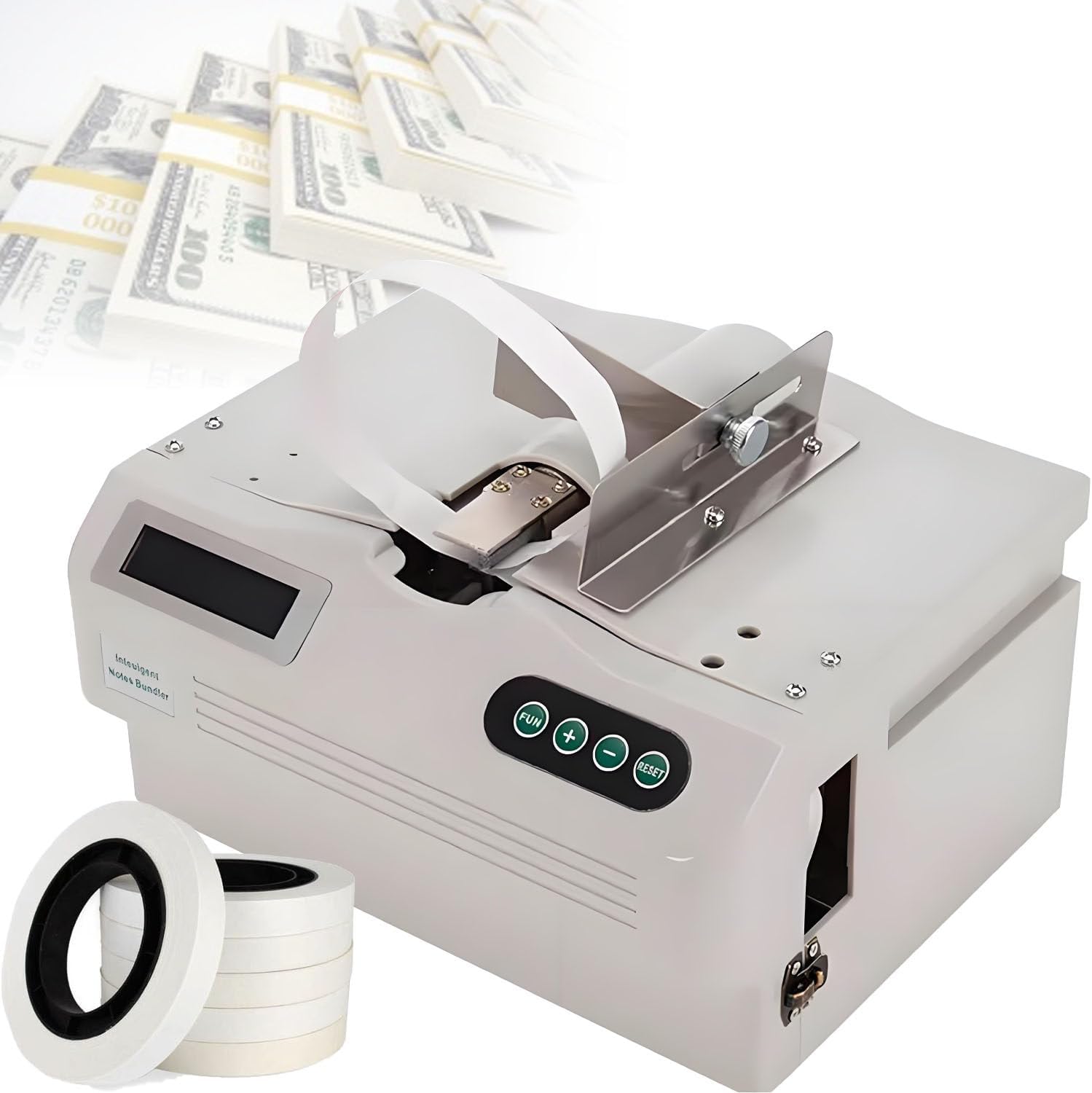 GLBMXDD Currency Binding Machine with Counting Function,Small Paper Strapping Band Machine,with 20 Rolls of Paper Tape Binding Speed 2 Secs Per for Albums,Food, Cards, etc