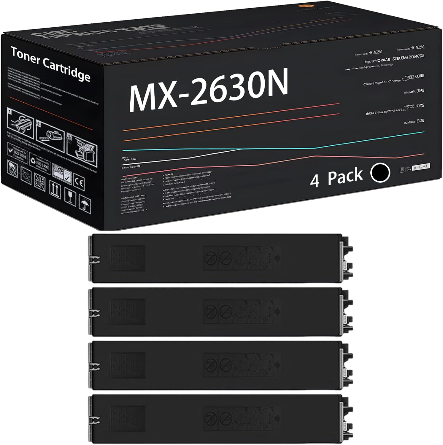 UVUMB Compatible with Sharp MX-2630N Toner Cartridge Work for Sharp MX-5071 MX-6050N MX-6050V MX-6051 MX-6070N MX-6070V Printers (4 Pack Black)