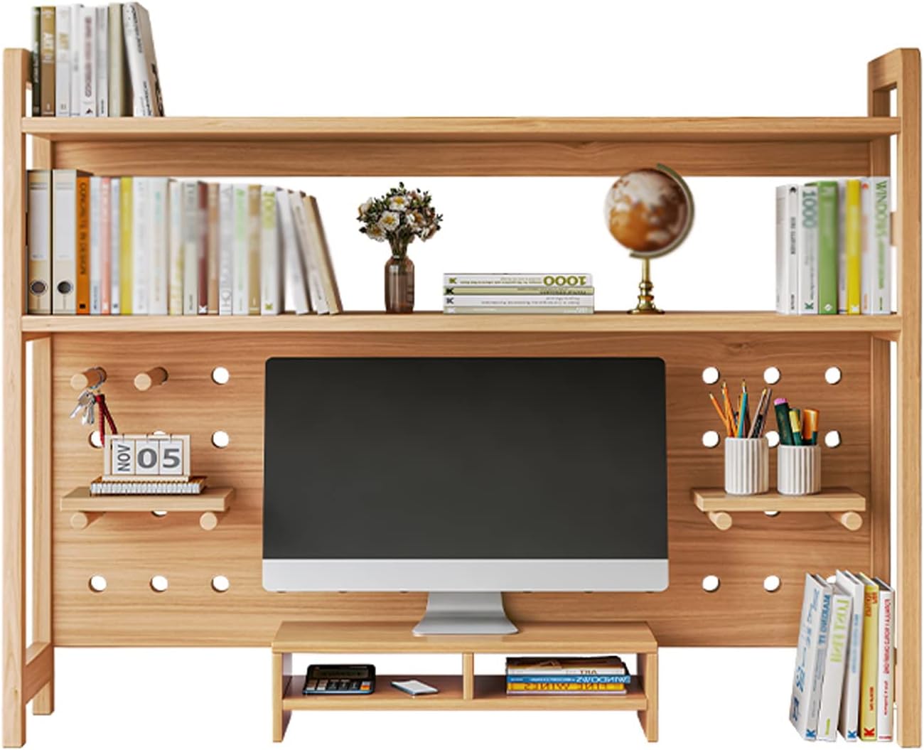 Bookcase Desktop Organizer Storage Rack Adjustable Display Bookshelf Desktop Organizer Office Storage Rack Real Wooden Bookshelf for Home Office, Living Room, Bedroom Bookshelf