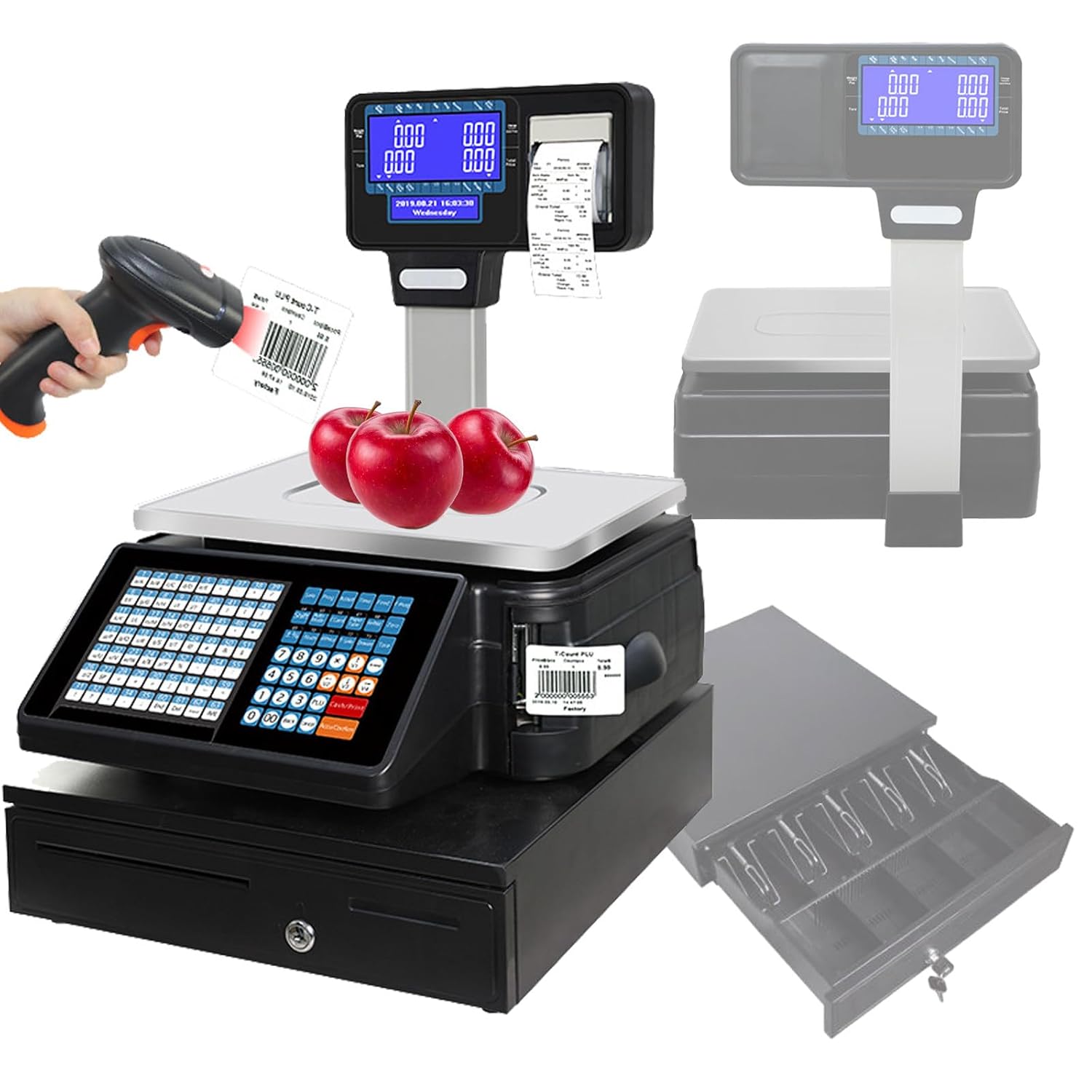 Commercial Label Printing Scales for Supermarket/Retail Store/Warehouse Weighing, Digital Stainless-Steel Food Electronic Weight Calculator Barcode Scales (B)