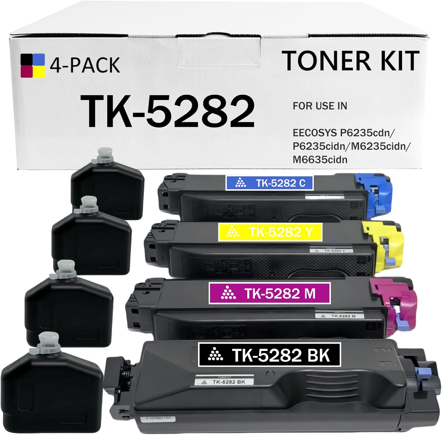 YeaImage TK5282 Compatible Kyocera Ecosys M6635cidn Toner for ECOSYS P6235cdn M6235cidn P6235cidn M6635cidn Compatible for Kyocera TK5282 TK5282K TK5282C TK5282M TK5282Y (4 Pack, BK/C/M/Y)