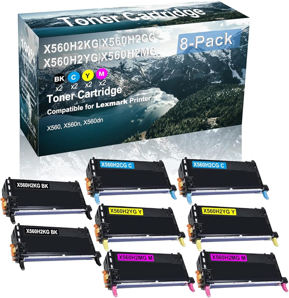 Credibility Store 8-Pack (2BK+2C+2Y+2M) Compatible High Capacity X560H2KG+ X560H2CG+ X560H2YG+ X560H2MG Toner Cartridge Used for X560 X560n X560dn Printer