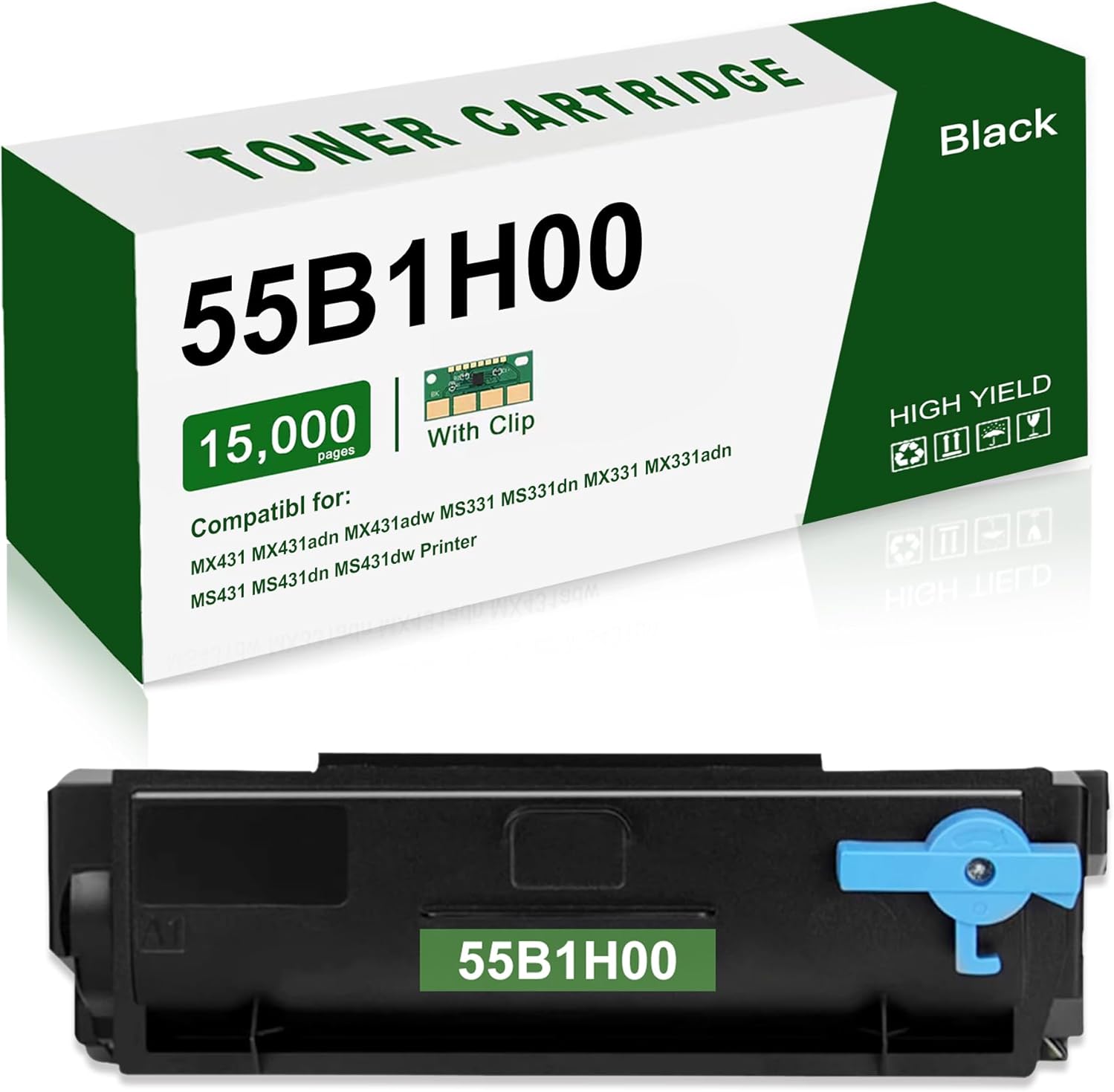 MX431 55B1H00 Toner Cartridge with Smart Chip Compatible for MX431 MS431 MS331 MX331 Series Printer Ink, Replacement for Lexmark 55B1H00 55B1000 Toner Cartridge (Black)