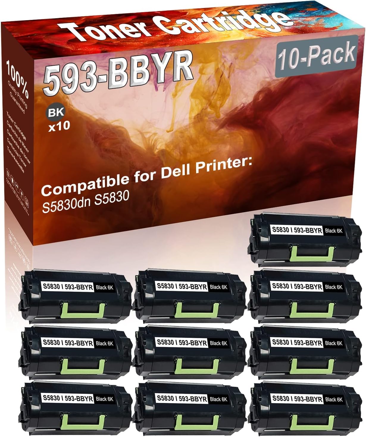 10-Pack (Black) Compatible 593-BBYR (X68Y8) Printer Toner Cartridge (High Capacity) fit for Dell S5830dn S5830 Printer