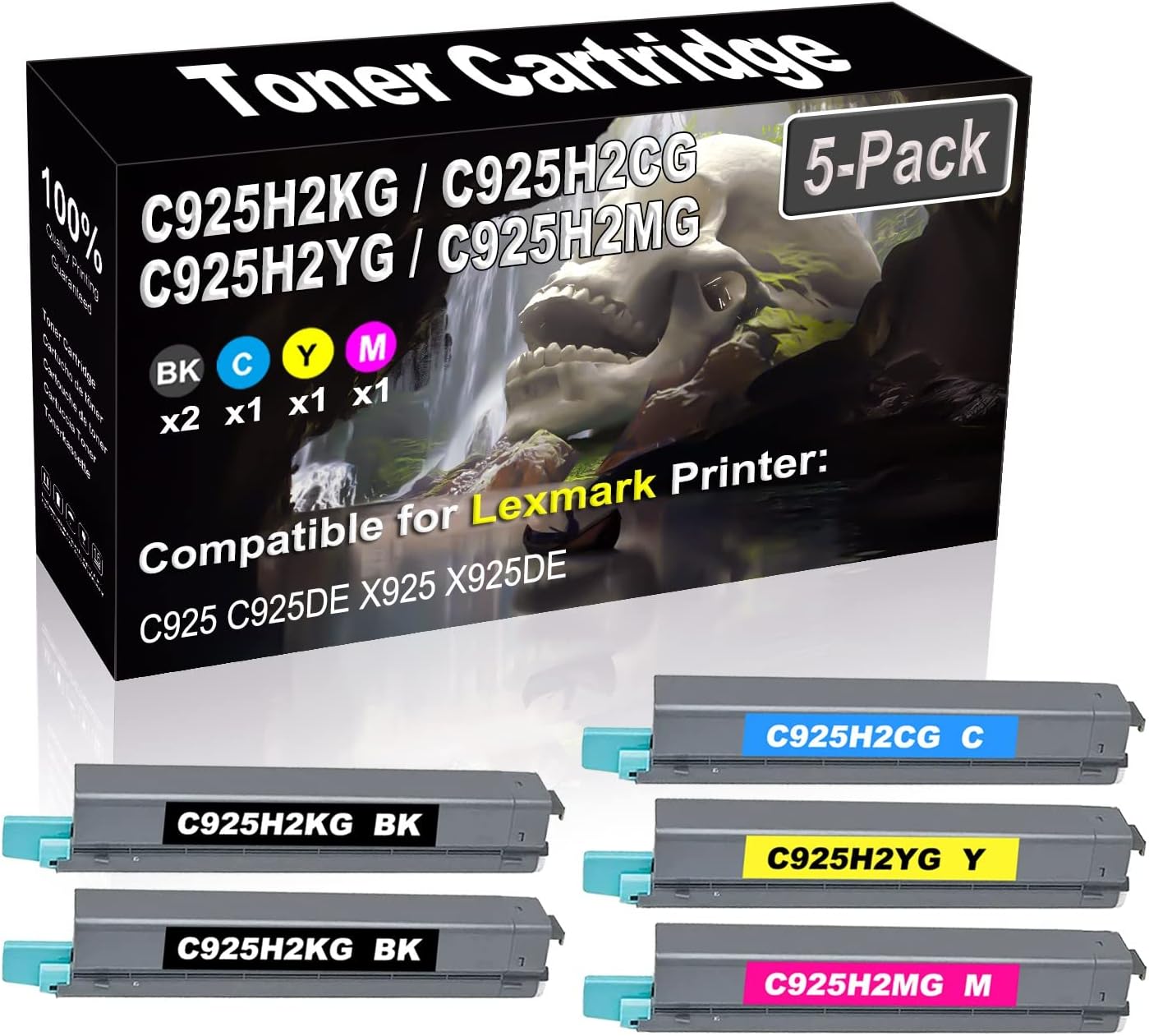 SINIYA 5-Pack (2BK+C+Y+M) Compatible High Yield C925H2KG C925H2CG C925H2YG C925H2MG Laser Printer Toner Cartridge Used for C925 C925DE X925 X925DE Printer