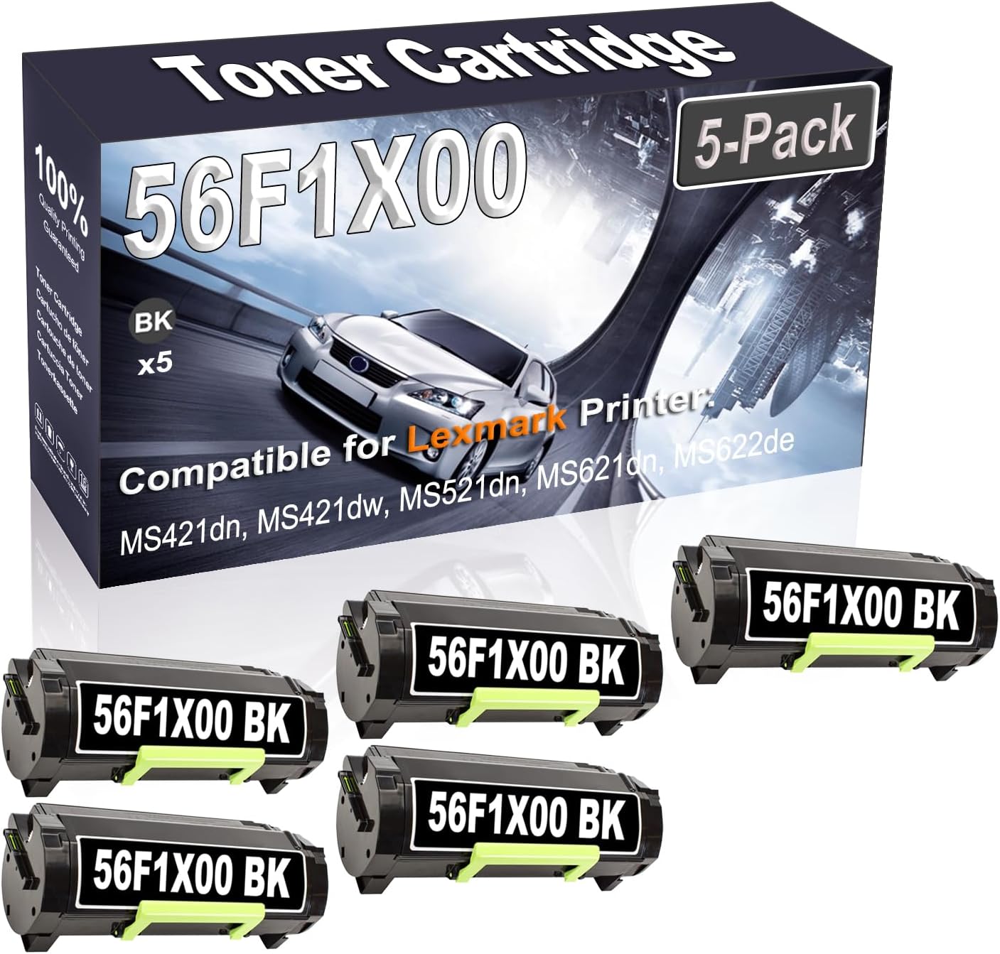 Kolasels 5-Pack (Black) Compatible MS421dn MS421dw MS521dn MS621dn MS622de MX421ade Laser Printer Cartridge (High Capacity) Replacement for 56F1X00 Printer Cartridge