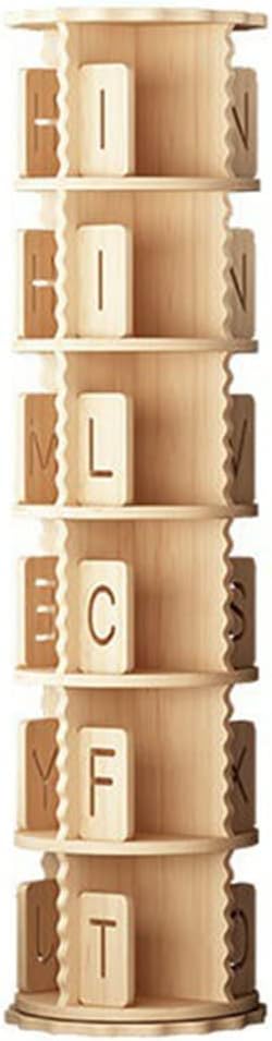 360 Degree Rotary Bookcase, Round Floor Solid Wood Bookcase, Picture Book Toy Book Exhibition Display Frame, Easy to Assemble (Size : 6 Tier)