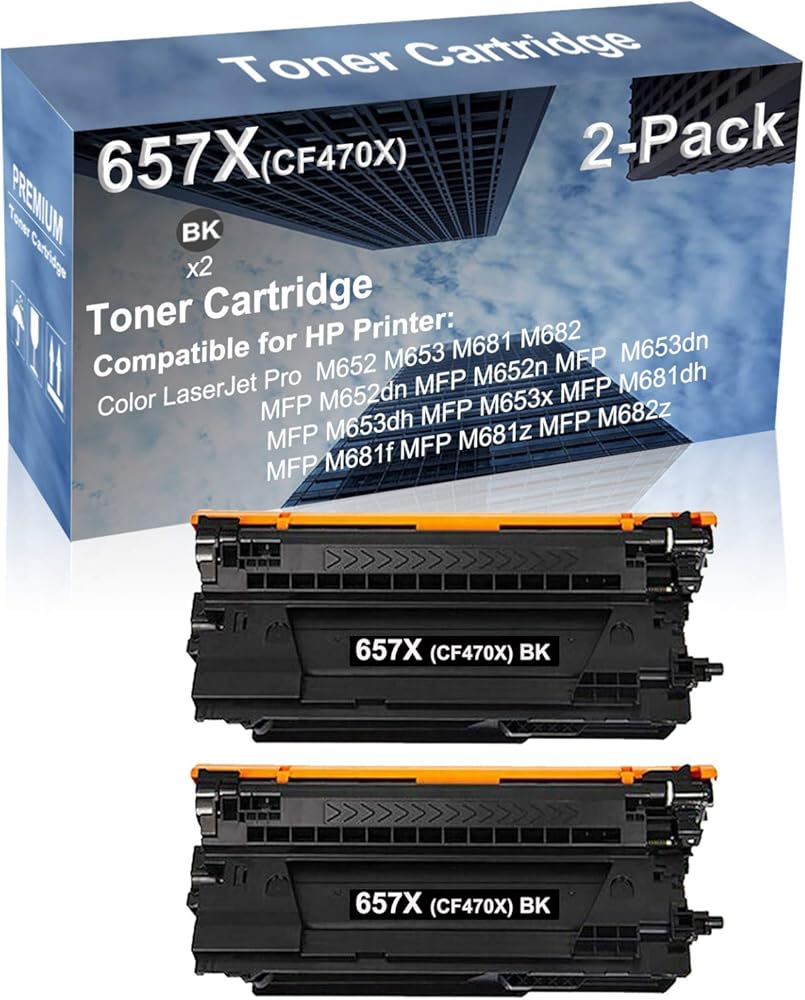 2-Pack (Black) Compatible High Yield 657X (CF470X) Laser Printer Toner Cartridge use for MFP M681dh, MFP M681f, MFP M681z, MFP M682z Printer