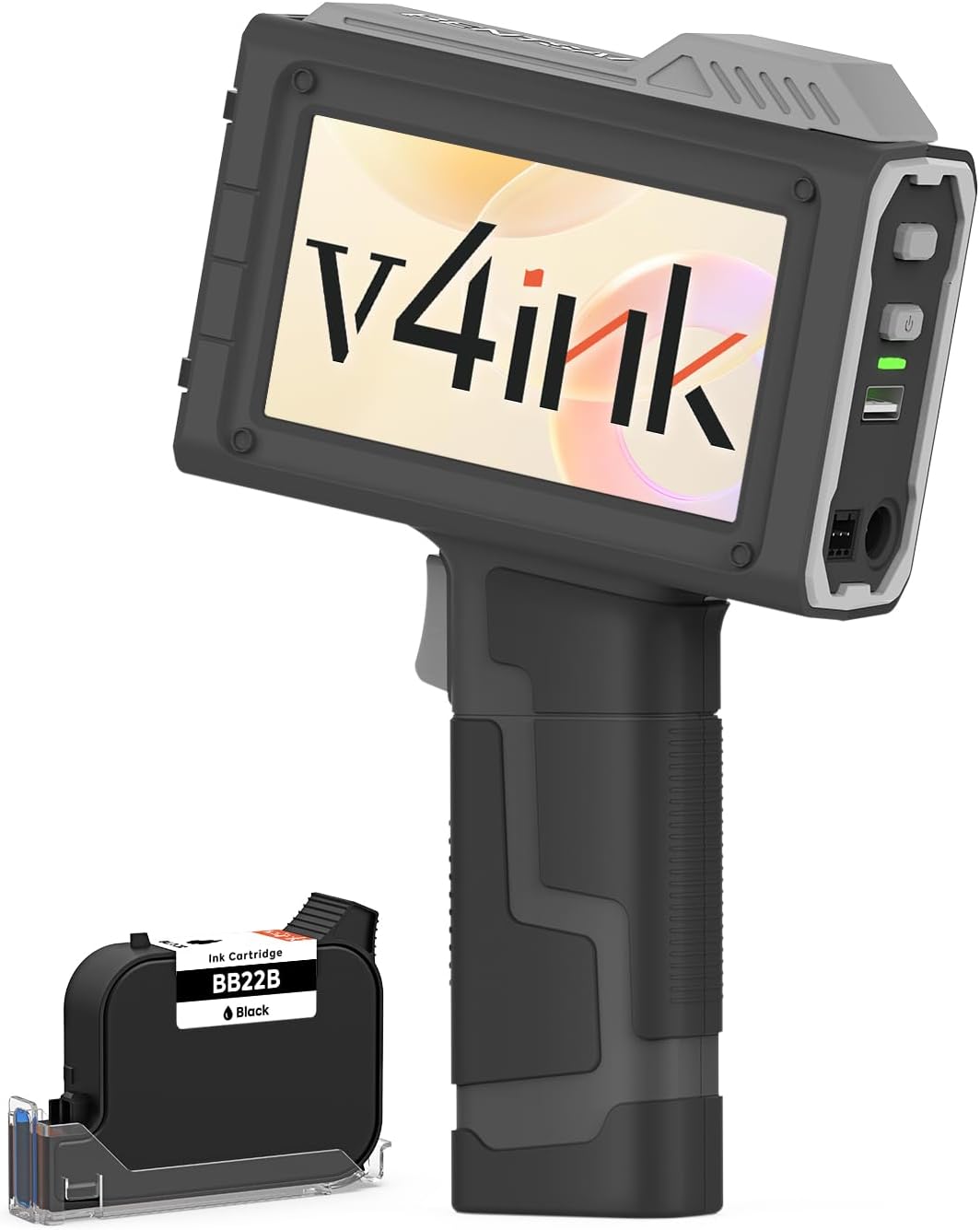 v4ink BT-HH6205BL Handheld Inkjet Printer with Photoelectric Sensor, Variable Data Printing, 16H Runtime, 0.5in Print Height, Print Text Number Barcode QR-Code Image on Any Surfaces
