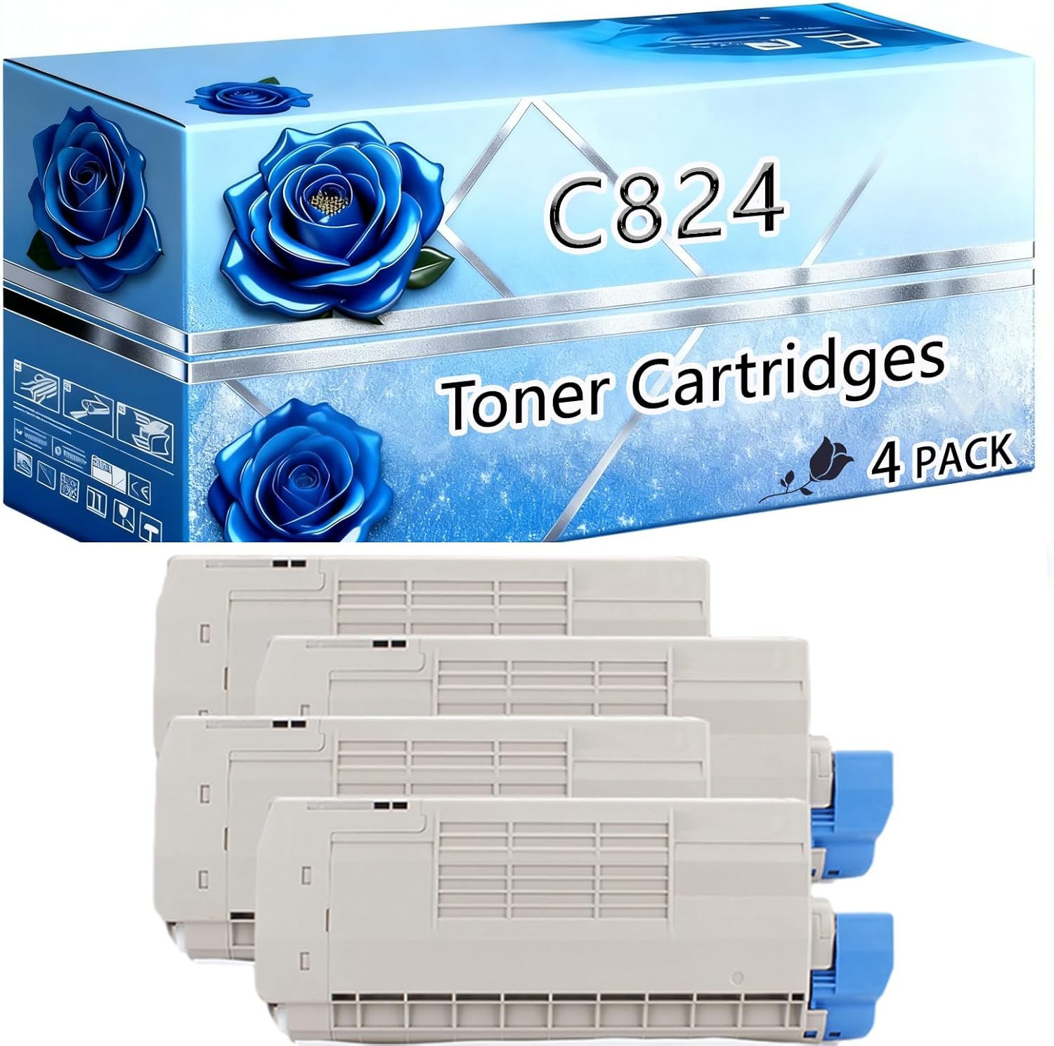 BIVOL Compatible Toner Cartridges Replacement for Okidata OKI C824 High Yield 10000 Pages C824N C834NW C844DNW C835DNWT Printers (4 Pack Black)