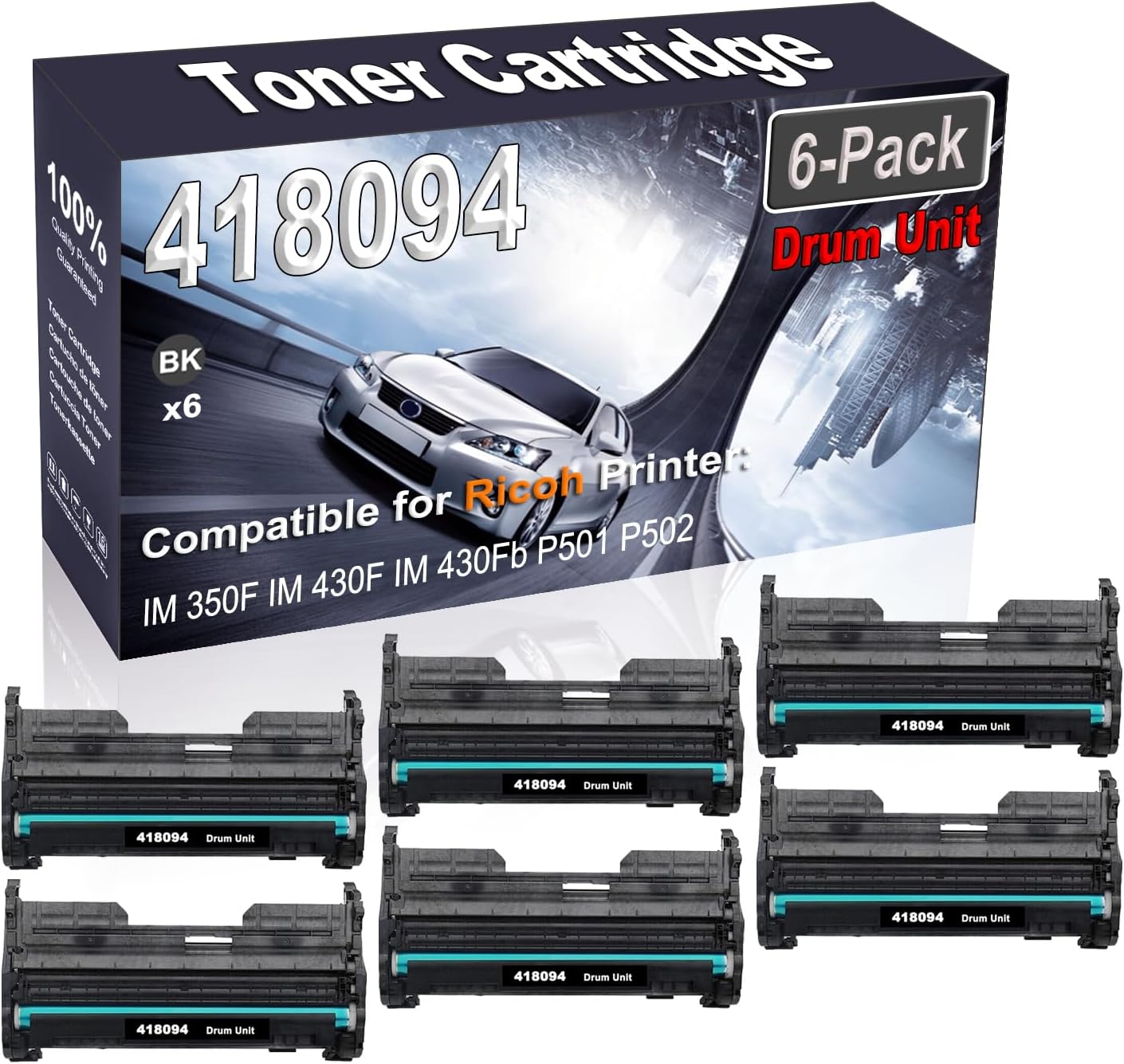 Kolasels 6-Pack Compatible 418094 Laser Drum Unit Used for Ricoh IM 350F IM 430F IM 430Fb P501 P502 Printer (Black, High Yield)