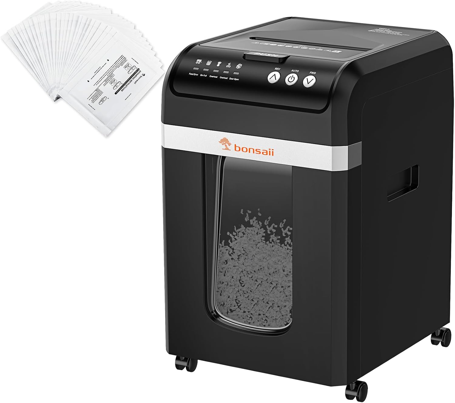 Bonsaii 200-Sheet Auto Feed Paper Shredder and 24-Pack Shredder Lubricant Sheets