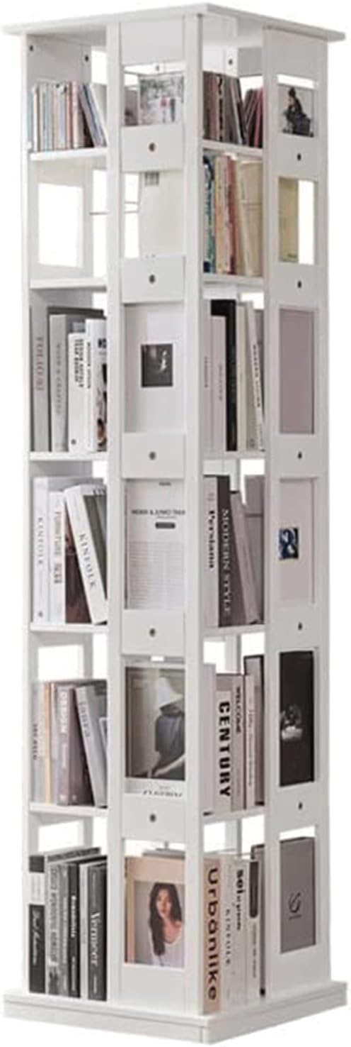 PPOIUYK Corner Bookshelf 360° Rotating Bookshelf Multi-Layer Wooden Standing Bookcase with Invisible Universal Wheel Rolling Bookcase Home Book Rack Perfect Display