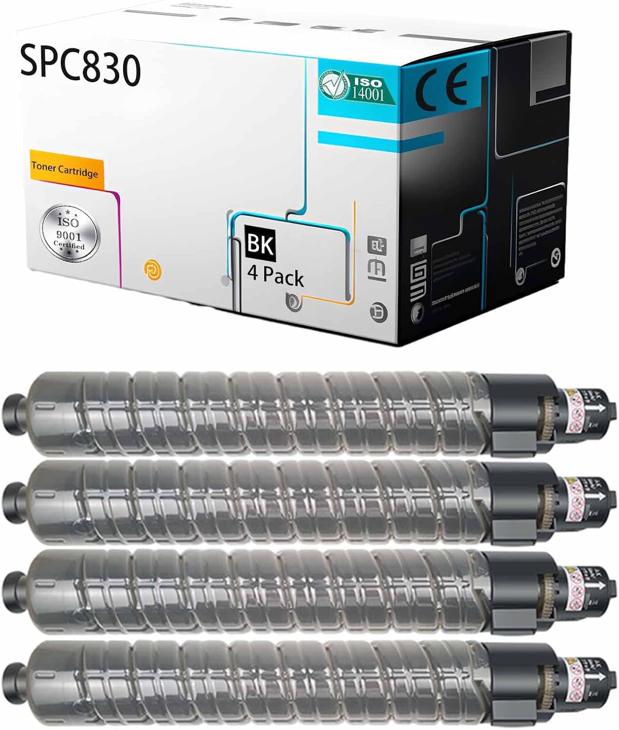 LSSF SPC830 821297 821181 821182 821183 821184 Toner Cartridge Compatible for Ricoh Aficio SP C830DN SP C831DN Printer [High Print Page Volume with Chip] (Black 4Pack)