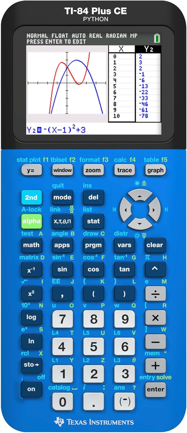 Texas Instruments TI-84 Plus CE Color Graphing Calculator, Bionic Blue Small