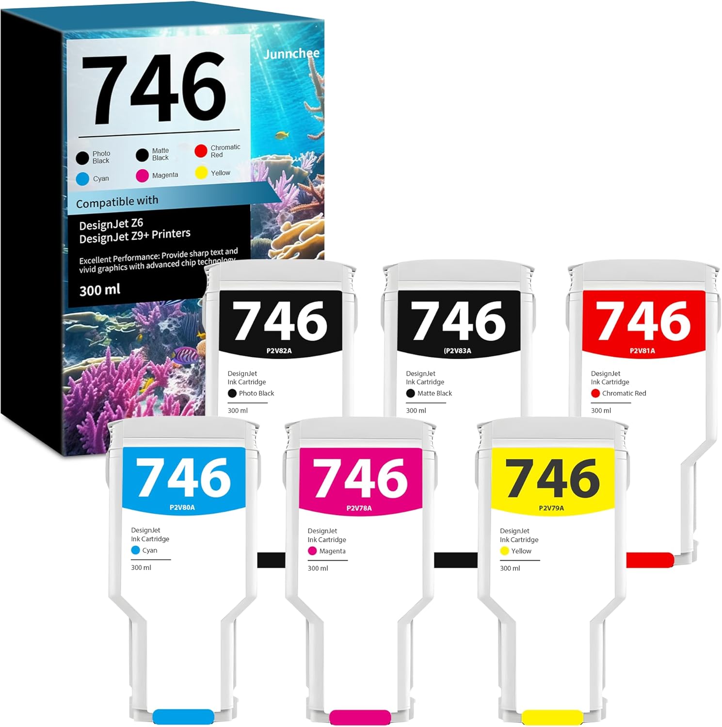 746 Ink Cartridge 300ml Replacement for HP 746 Ink Cartridge P2V78A P2V79A P2V80A P2V81A P2V82A P2V83A Ink for DesignJet Z6 & Z9+ Large Format Printer, 6-Pack DesignJet 746 Ink Cartridges