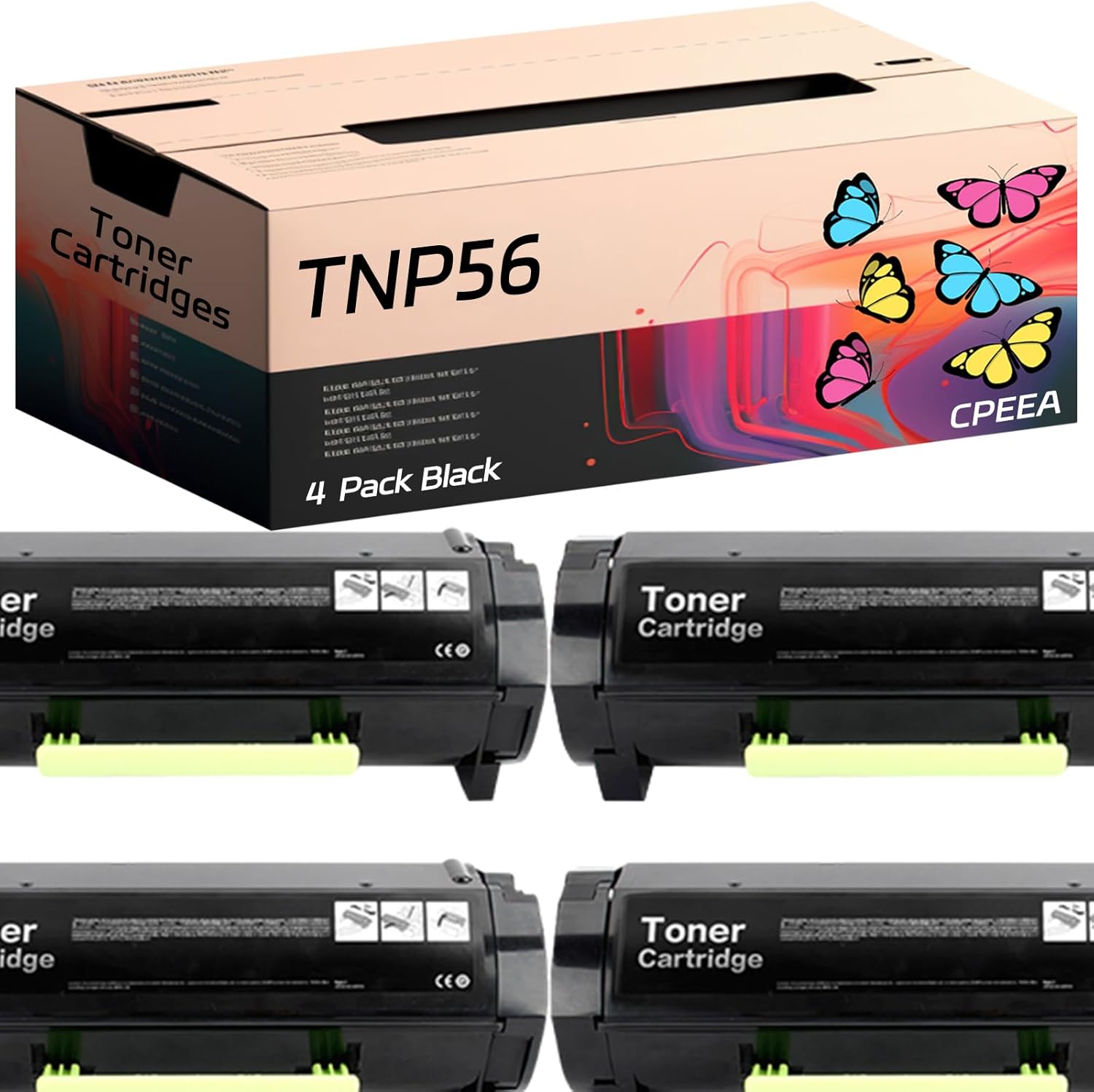 Compatible for Konica Minolta TNP56 Toner Cartridges Work for Konica Minolta bizhub 4702P Printers, with Chip, High Yield 35000 Pages, Clear Printing (4 Pack Black)