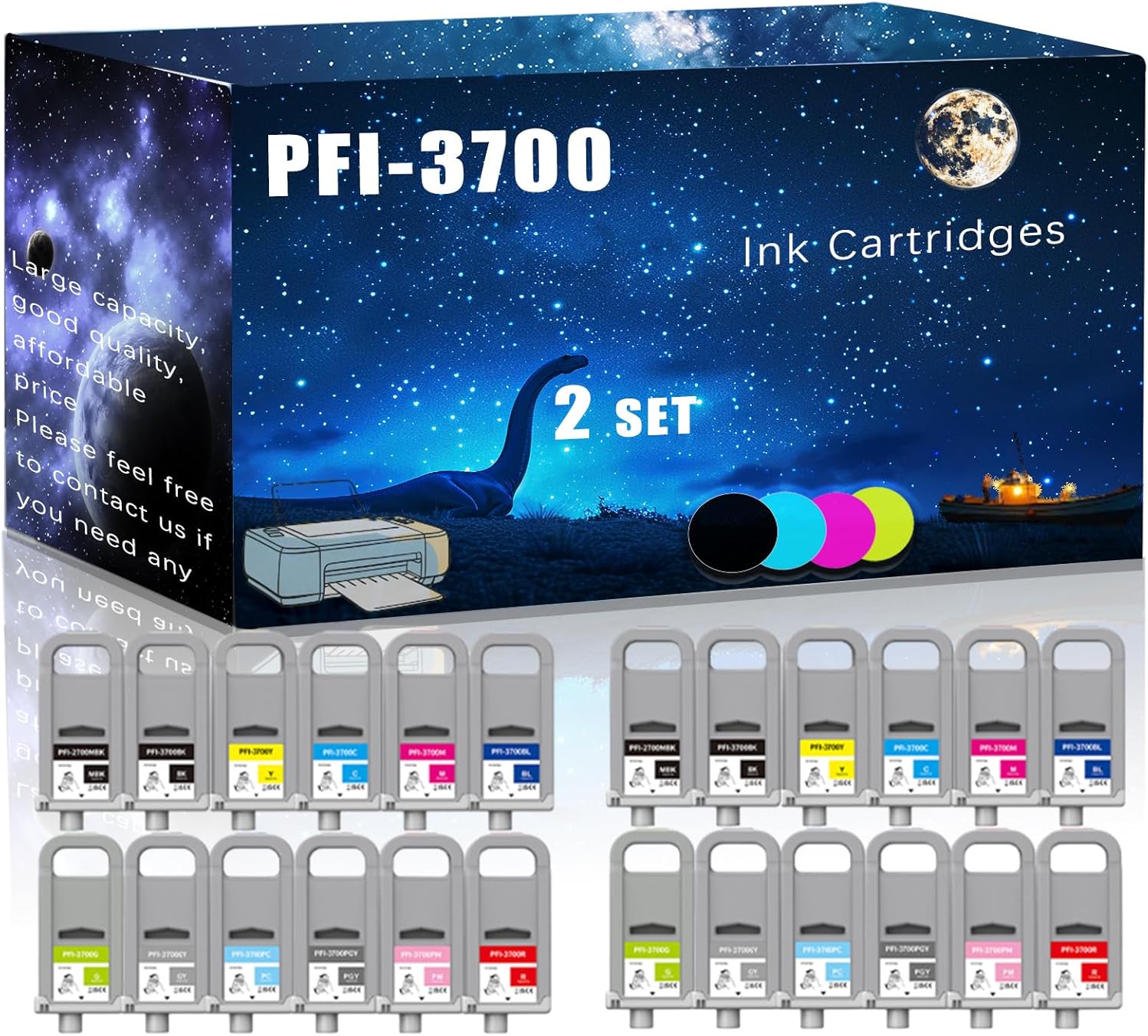 MUCQL PFI-3700 Compatible Ink Cartridges Replacement for Canon High Yield Compatible imagePROGRAF PRO-2600 PRO-4600 PRO-6600 GP-2600S GP-4600S GP-6600S Printers, Meet Printing Needs (2 Set)