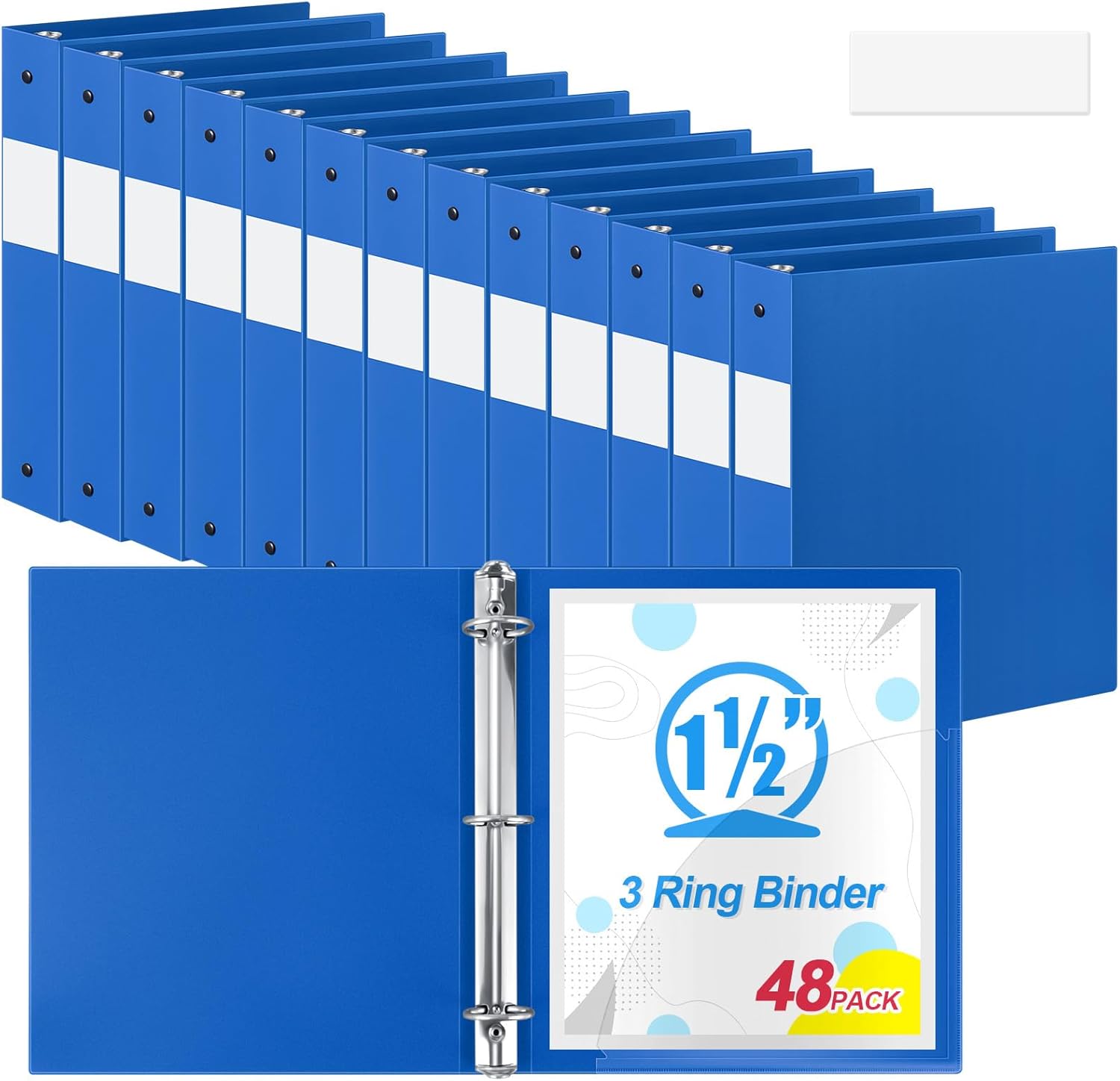Henoyso 1.5 Inch 3 Ring Binders 48 Pack - Heavy Duty, Holds 350 Sheets, Reinforced PP Plastic Binders Fit 8.5x11 Inches for Home School Office & Archiving (Blue)