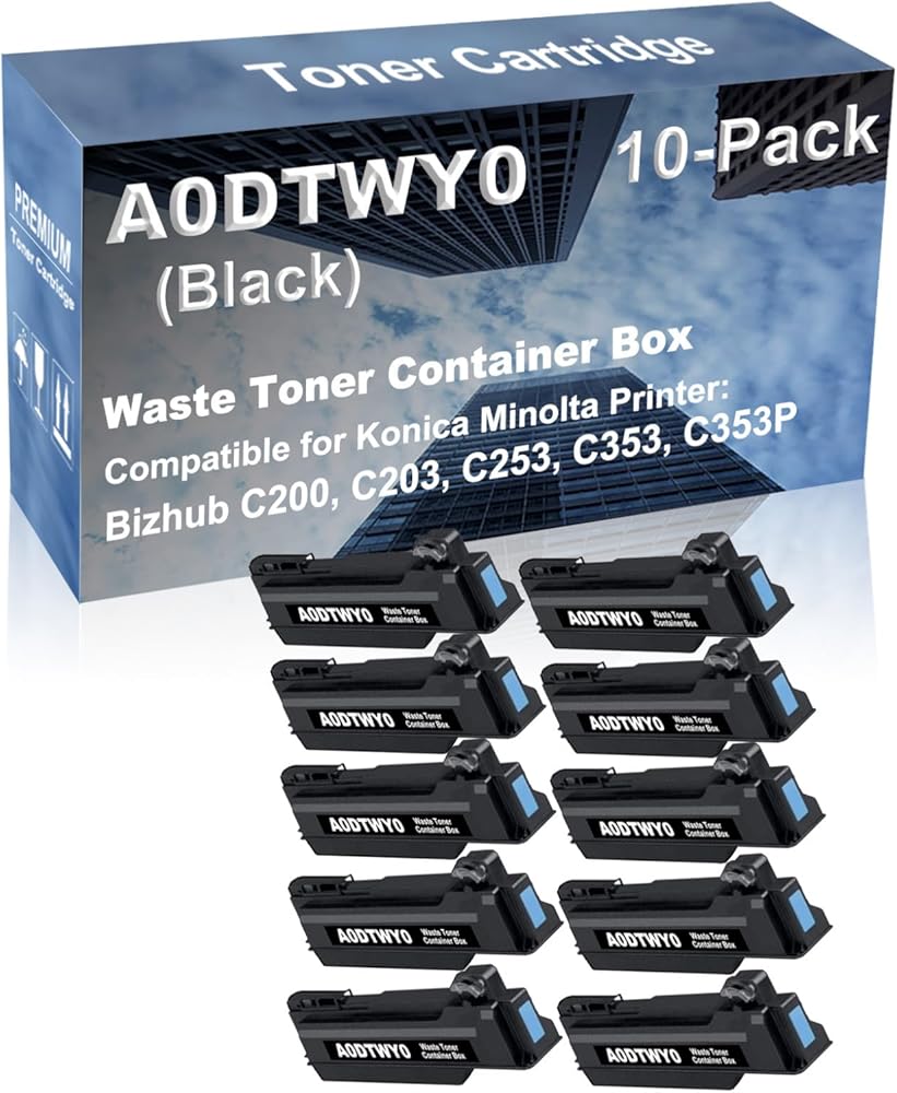 10-Pack Compatible High Capacity A0DTWY0 A0DY-WY0 Waste Toner Container Box use for Konica Minolta Bizhub C200, C203, C253, C353, C353P Printer (Black)