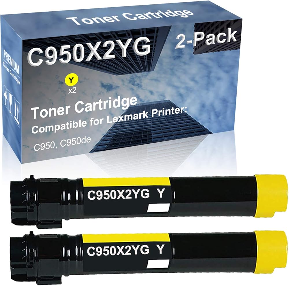2-Pack (Yellow) Compatible C950, C950de Printer Toner Cartridge High Capacity Replacement for C950X2YG Toner Cartridge
